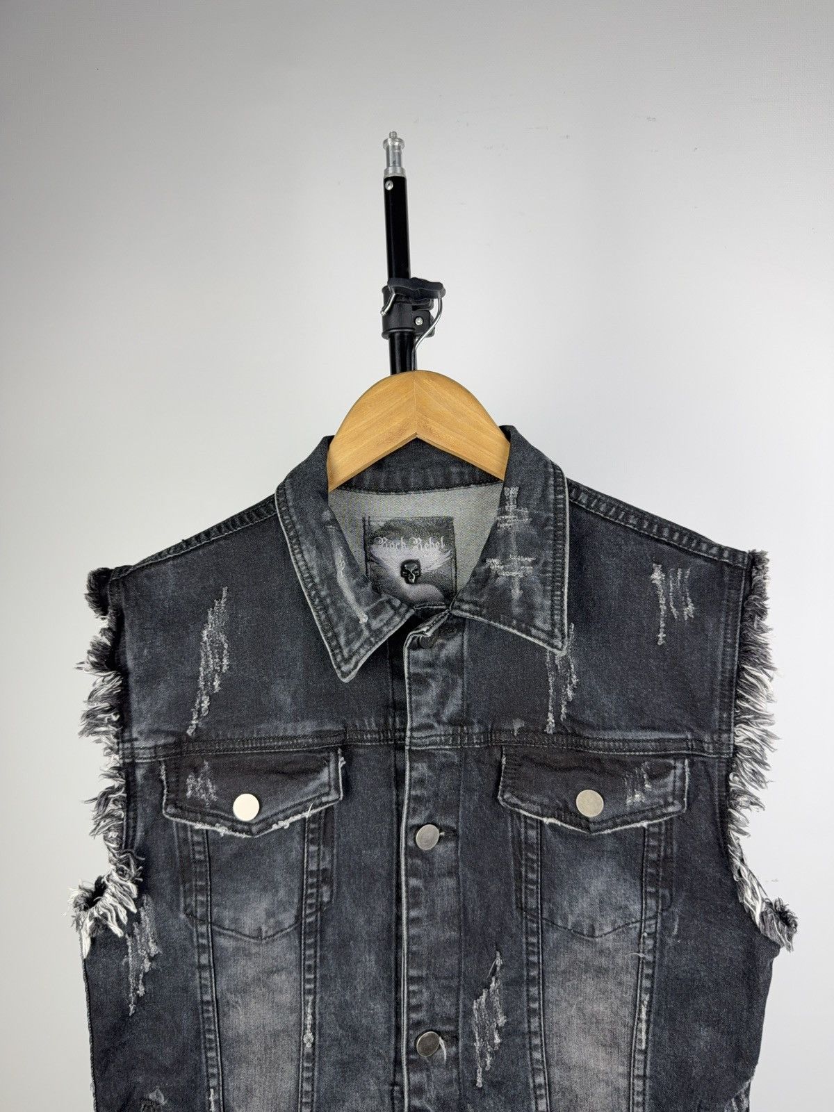 Other 00s Rock Rebel Distressed Denim Vest Acid Wash Punk Biker Size US S / EU 44-46 / 1 - 3 Thumbnail