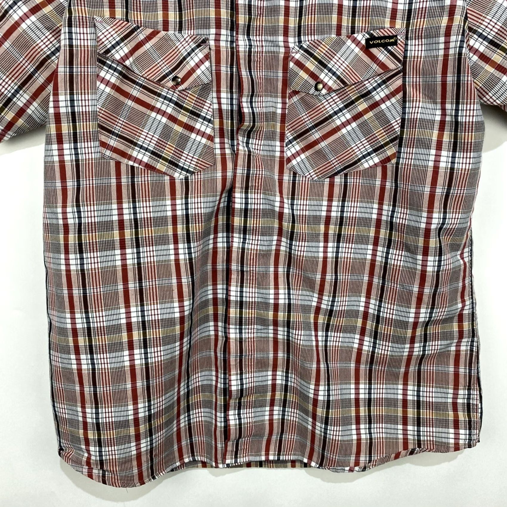 Volcom Volcom Men's Shirt Western Cowboy Hidden Snap Shirt Red Plaid M Button-Up Slim Fit Casual Cap. Size US M / EU 48-50 / 2 - 7 Thumbnail