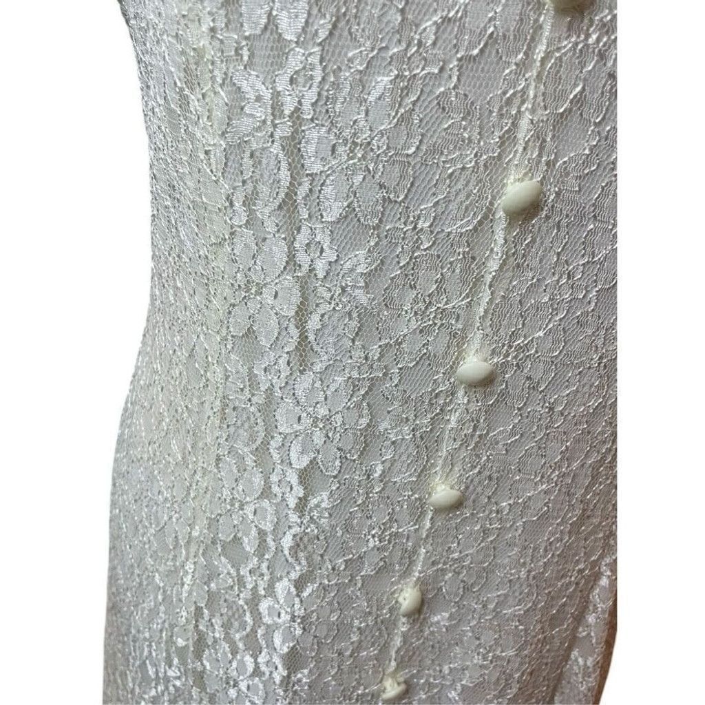 Vintage Vtg 70s/80 Dawn Joy Lace Sweetheart Key Hole Corset Dress M Size L / US 10 / IT 46 - 7 Thumbnail