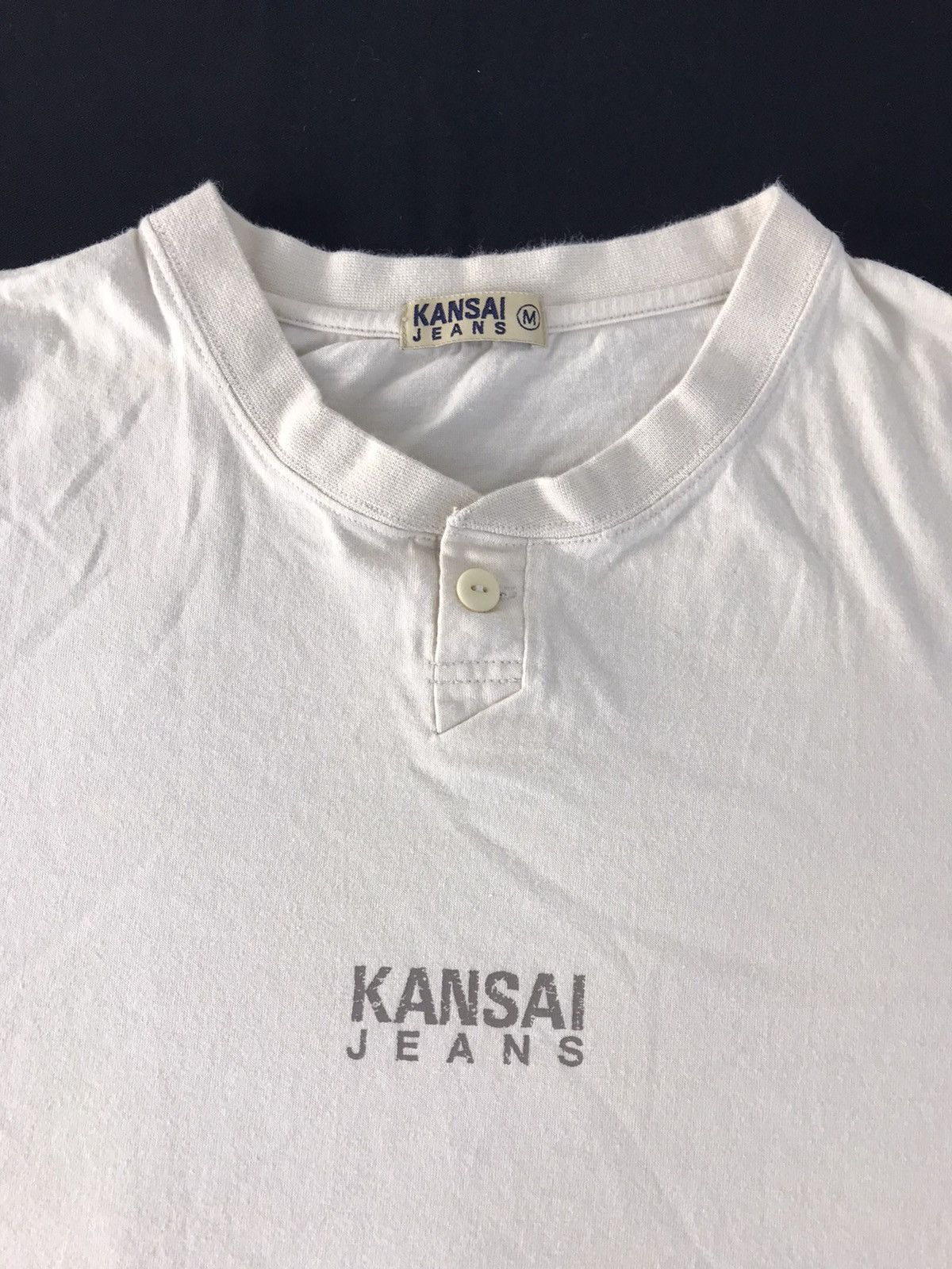 Kansai Yamamoto Kansai Yamamoto Jeans Henley Neck Longsleeve Spell Out Tee Size US S / EU 44-46 / 1 - 3 Thumbnail