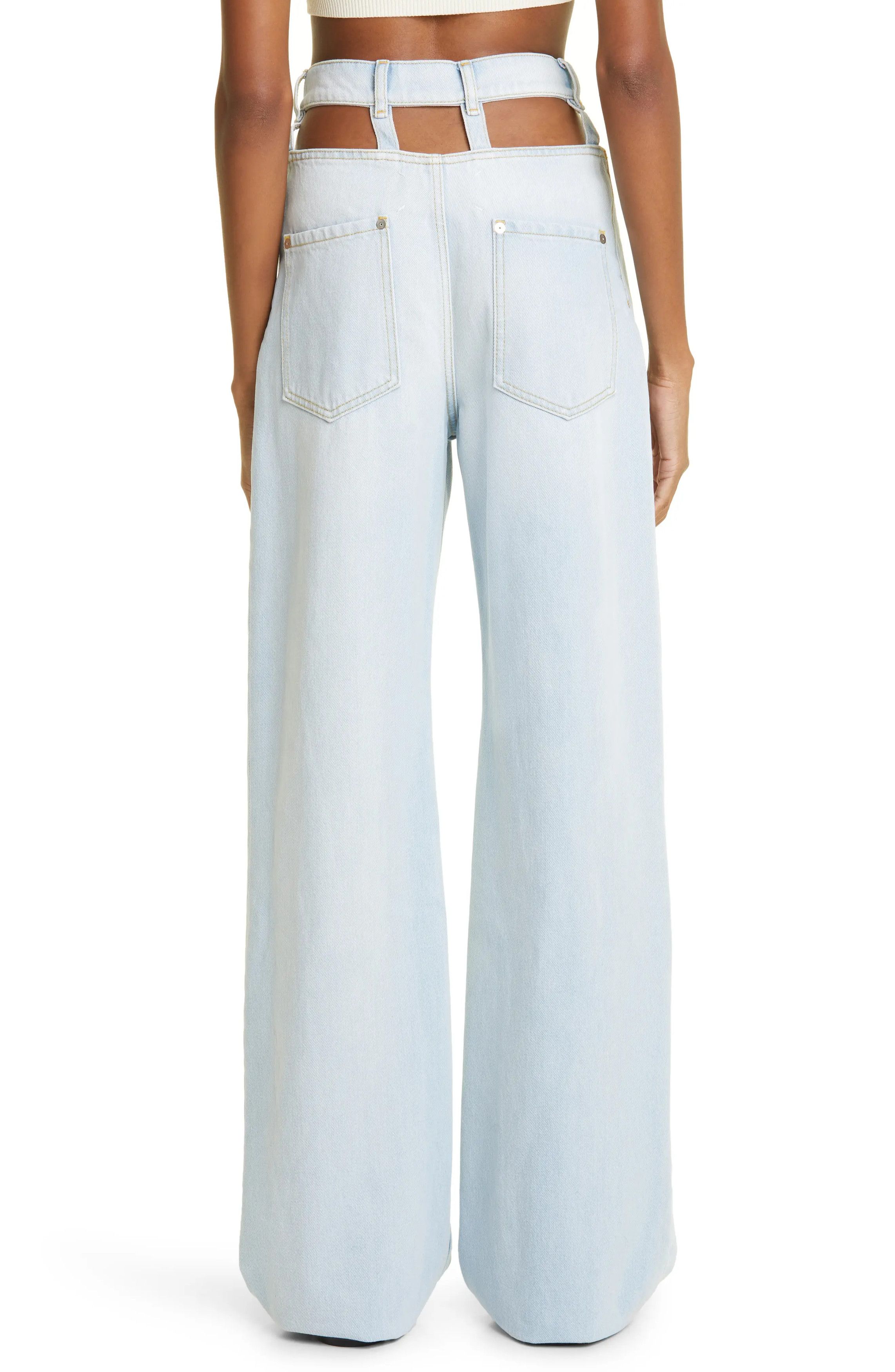 Maison Margiela o1mle0426 Cutout High Rise Wide Leg Jeans in Light Blue Size 30" / US 8 / IT 44 - 4 Thumbnail