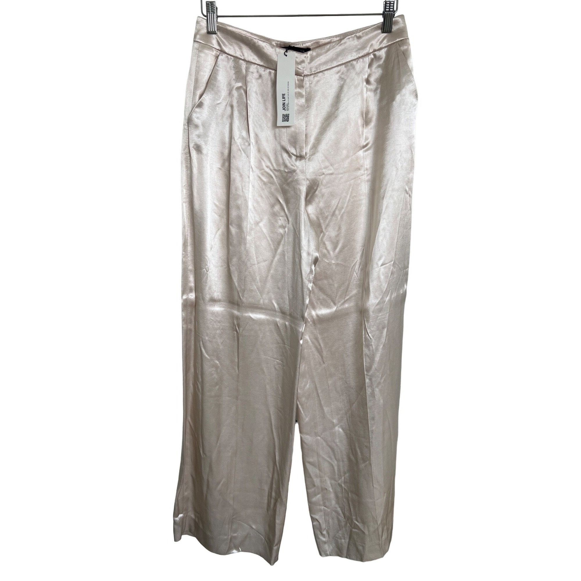 Zara Zara Satin Pleated Pants Light Beige Size 28" / US 6 / IT 42 - 2 Thumbnail