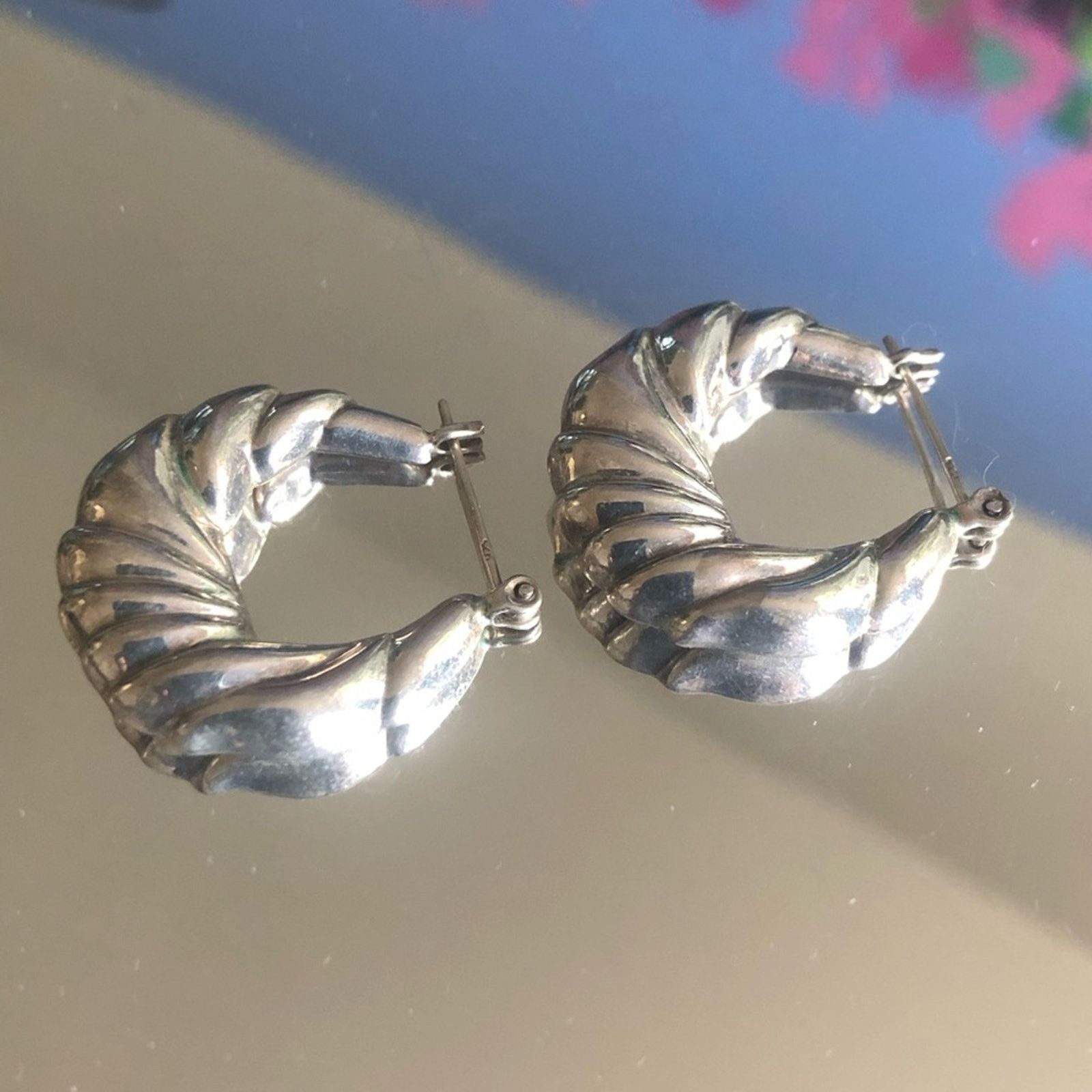 Vintage Modern vintage sterling silver 925 textured hoop earrings Size ONE SIZE - 4 Thumbnail