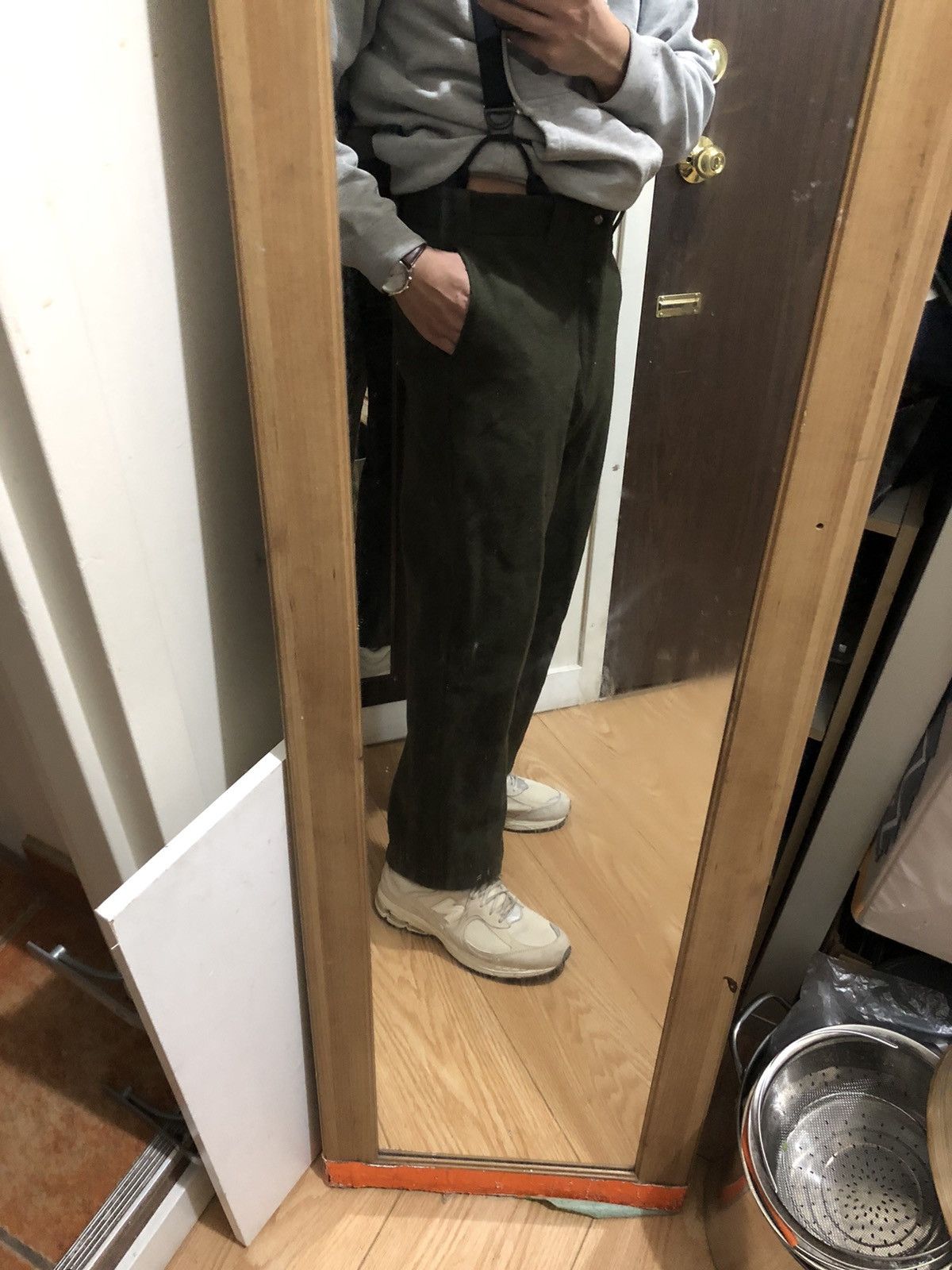Japanese Brand × Vintage Wool 80s suspenders pants olive 31x28 Size US 30 / EU 46 - 20 Thumbnail