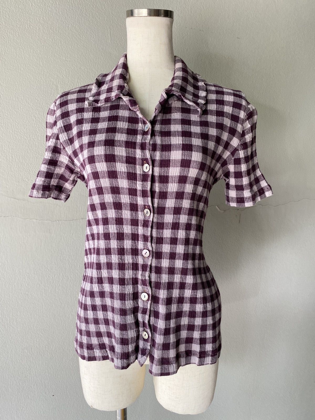 Tsumori Chisato TSUMORI CHISATO Purple Plaid Button-Down Pleated Top Size M / US 6-8 / IT 42-44 - 10 Thumbnail