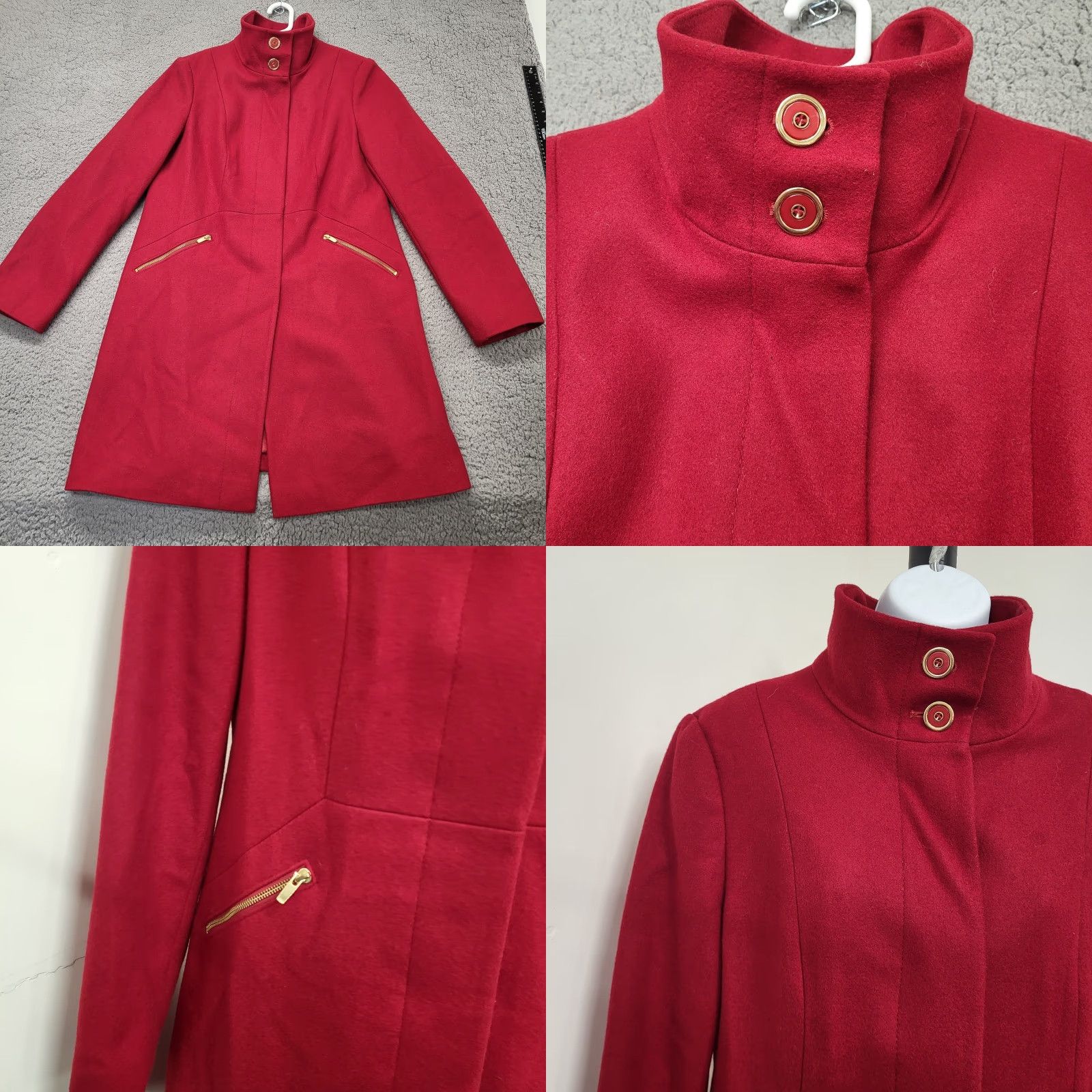 Worthington WORTHINGTON Coat Red Knee Length Wool Blend Retro Gold Accent Womens Large Size L / US 10 / IT 46 - 8 Thumbnail