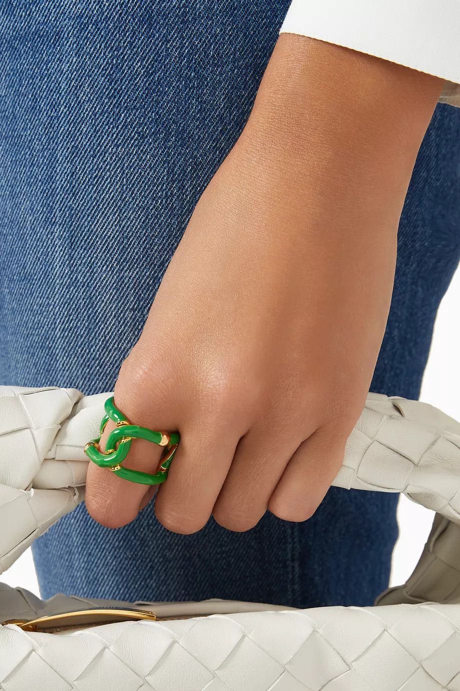 Bottega Veneta o1n1vont1124 Size: 13 / Intreccio Chain Ring in Green/Gold Size ONE SIZE - 2 Thumbnail