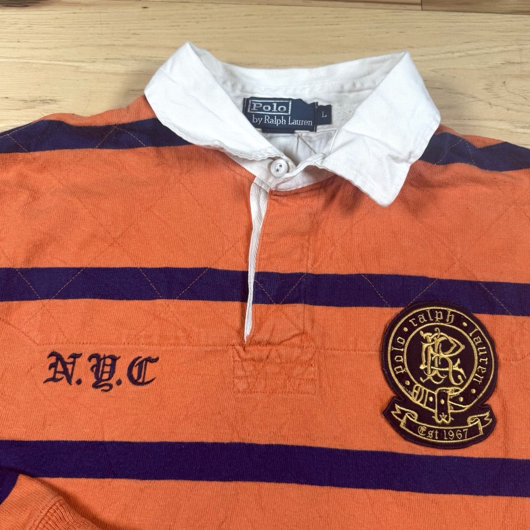 Ralph Lauren VINTAGE Ralph Lauren Polo Rugby Shirt Mens XL Blue Orange Crest 1967 NYC Striped Shirt Mens Size US XL / EU 56 / 4 - 4 Thumbnail