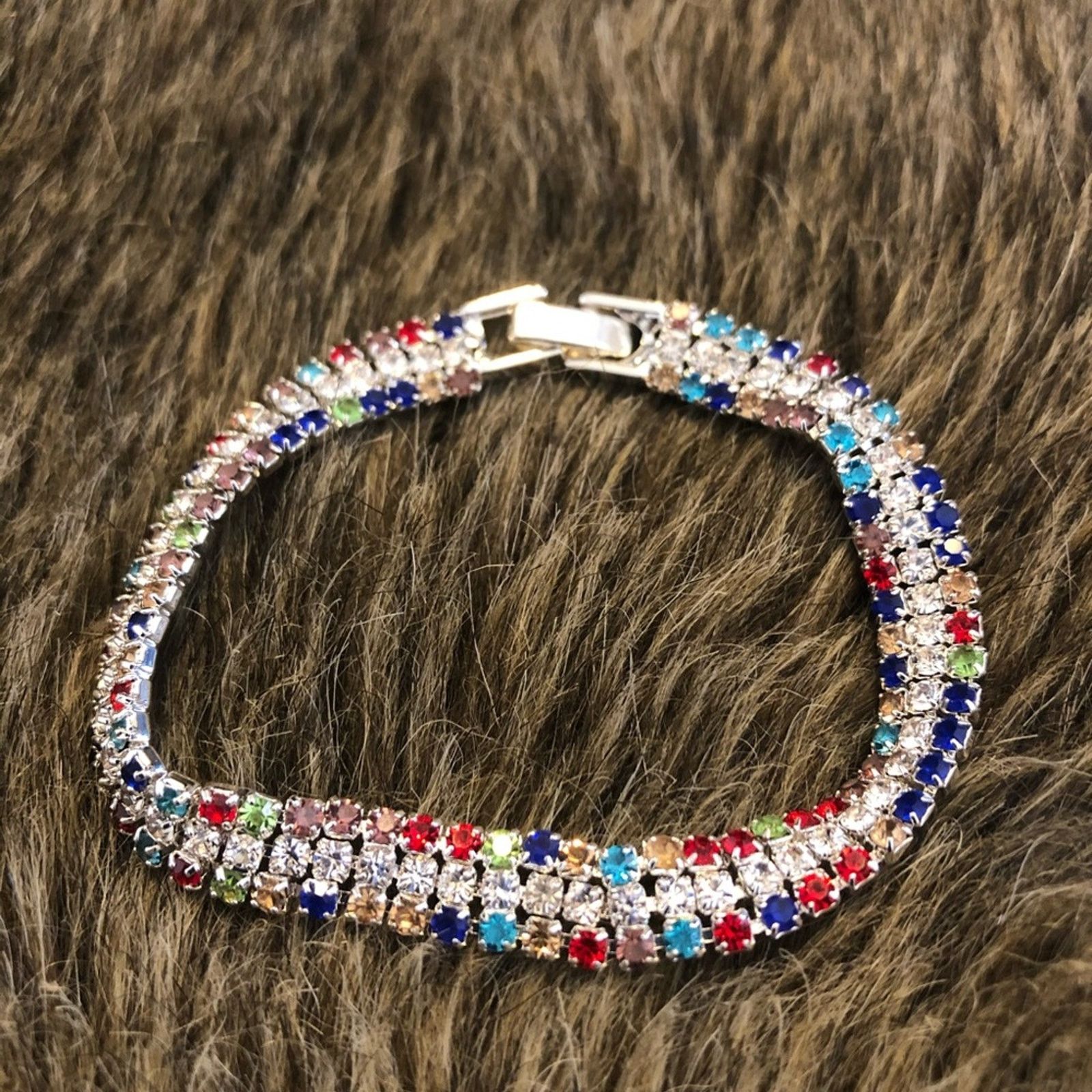 Jewelry Rainbow rhinestone sparkle silver tone bracelet Size ONE SIZE - 5 Thumbnail