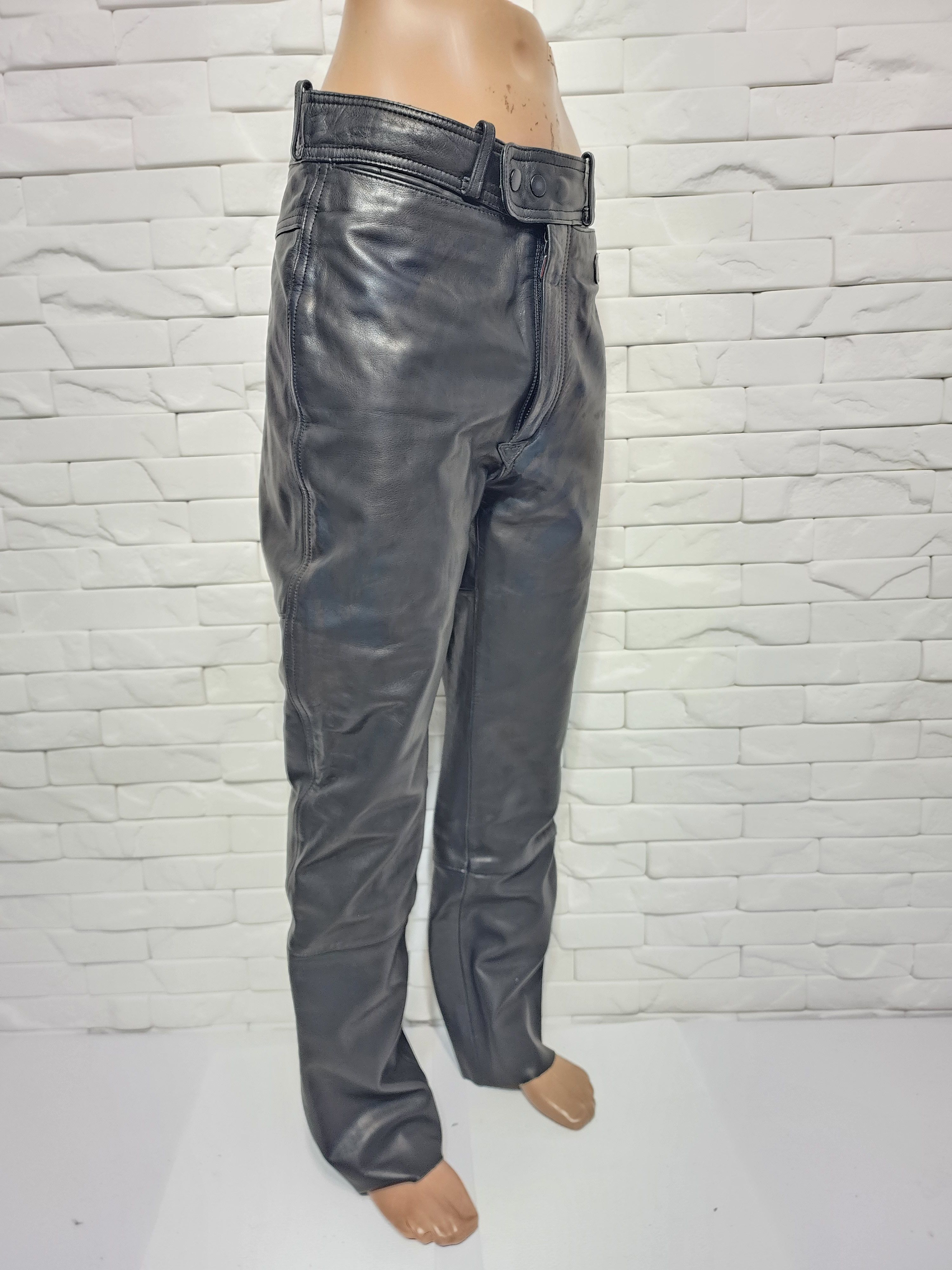 Genuine Leather Men's Black Leather Biker Pants: Size US 31 - 3 Thumbnail