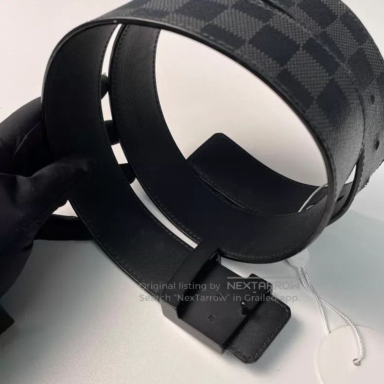 Louis Vuitton Louis Vuitton Black Checkerboard Letter Leather Belt Size ONE SIZE - 3 Thumbnail