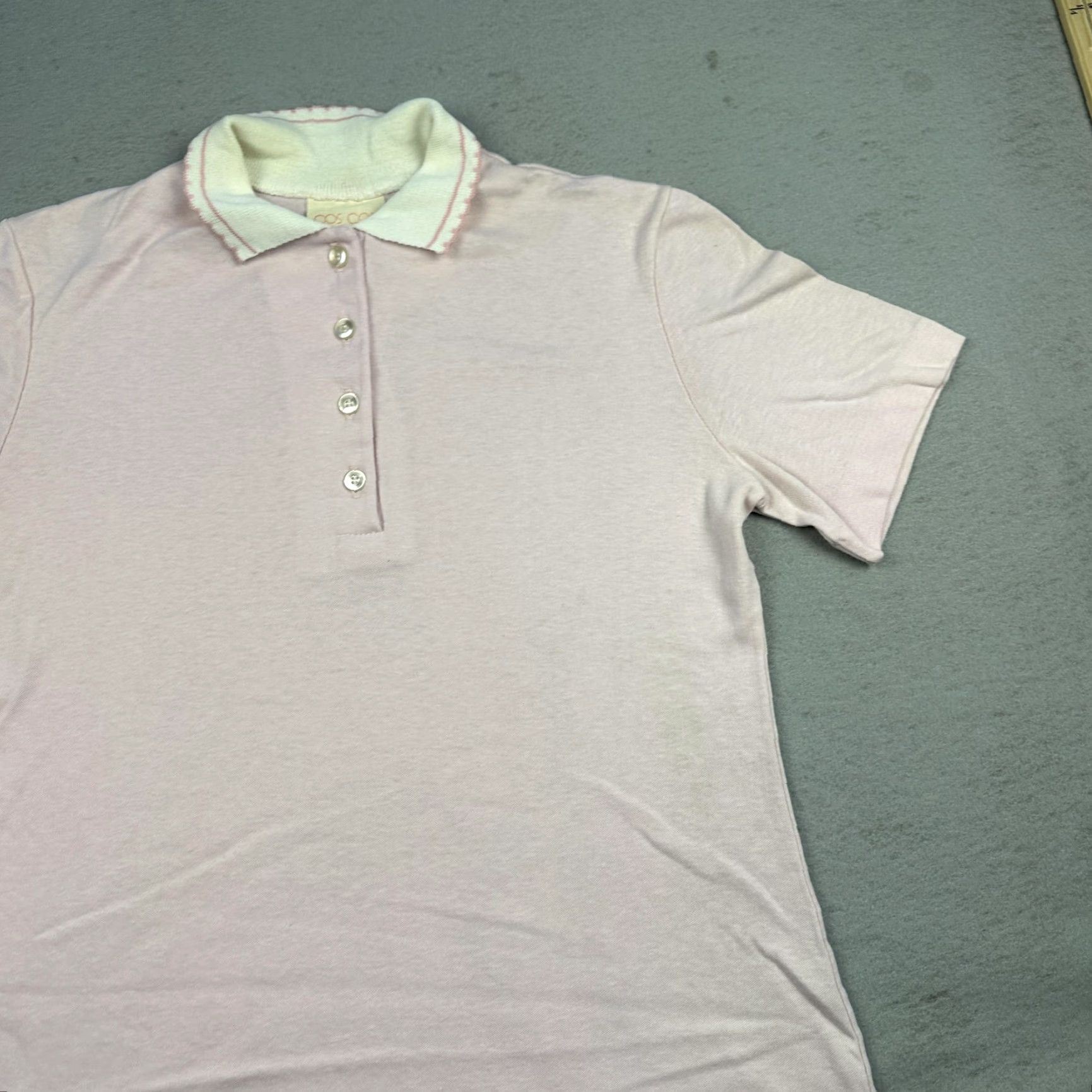 Cos VINTAGE Cos Cob Polo Shirt Womens Large Pink White Knit Collar Preppy Retro 80s Size L / US 10 / IT 46 - 4 Thumbnail