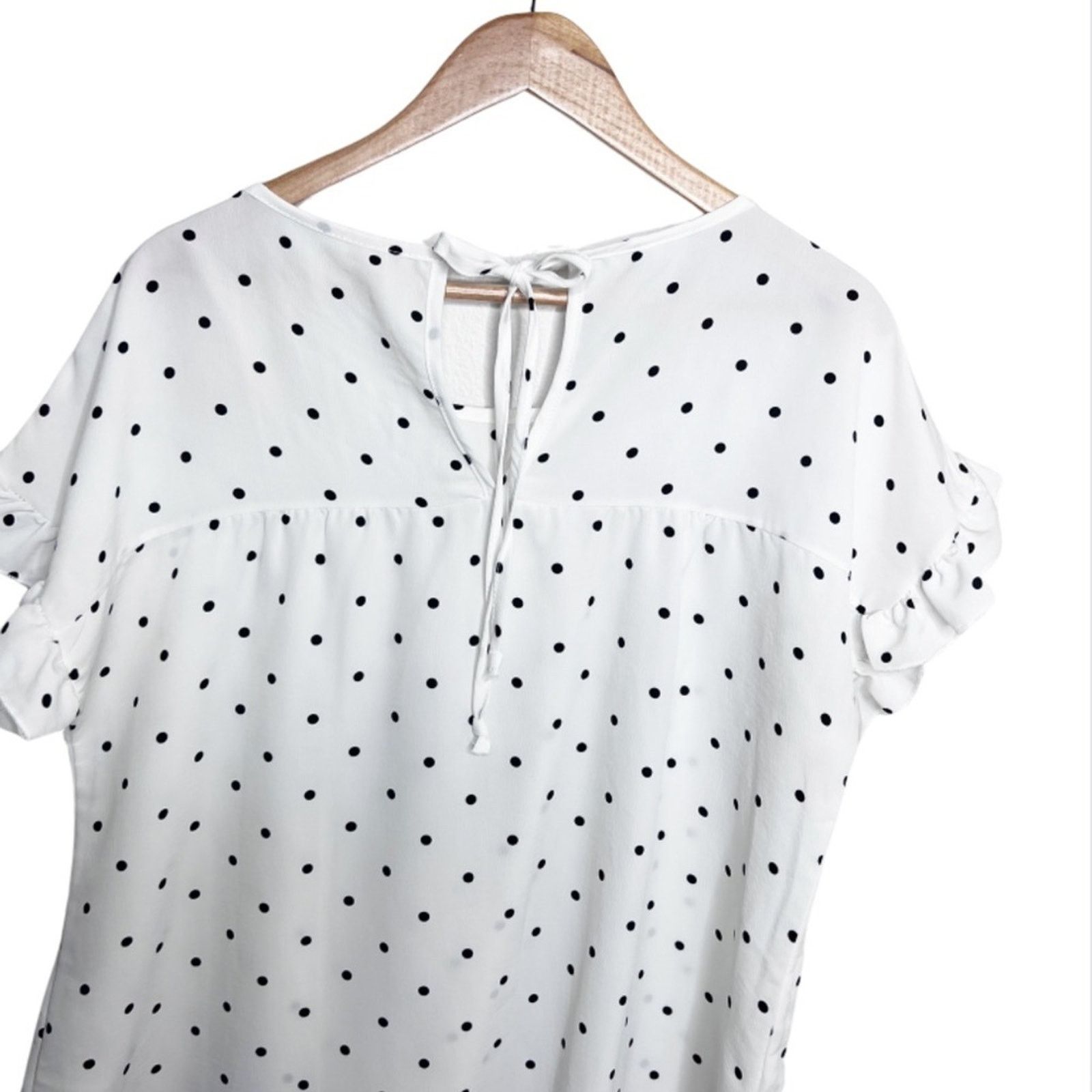 Other Hailey & Co White Black Polka Dot Ruffle Sleeve Blouse Size XL / US 12-14 / IT 48-50 - 10 Thumbnail