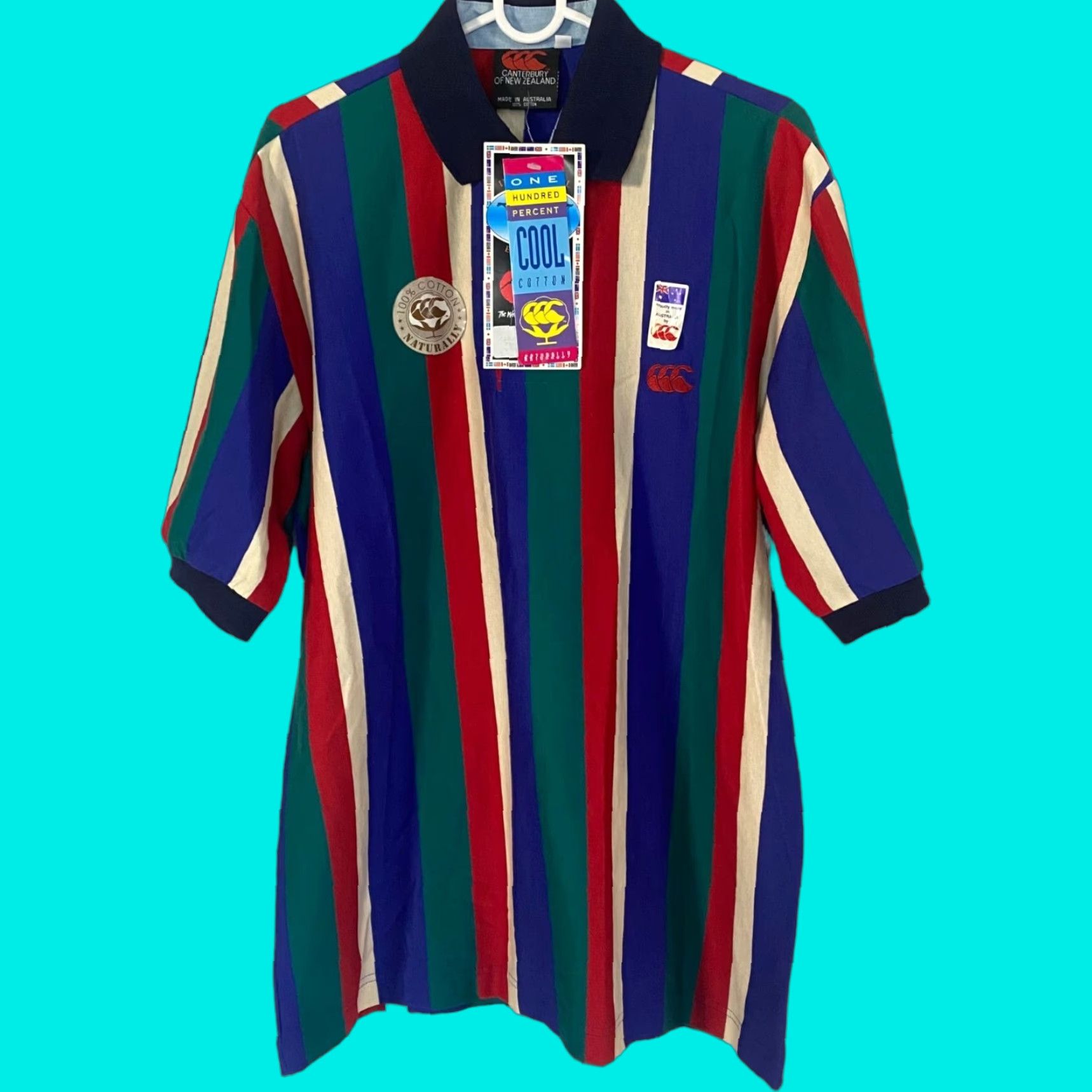 VINTAGE Canterbury Of New Zealand Rugby Polo Shirt Striped Multicolored Mens Large L