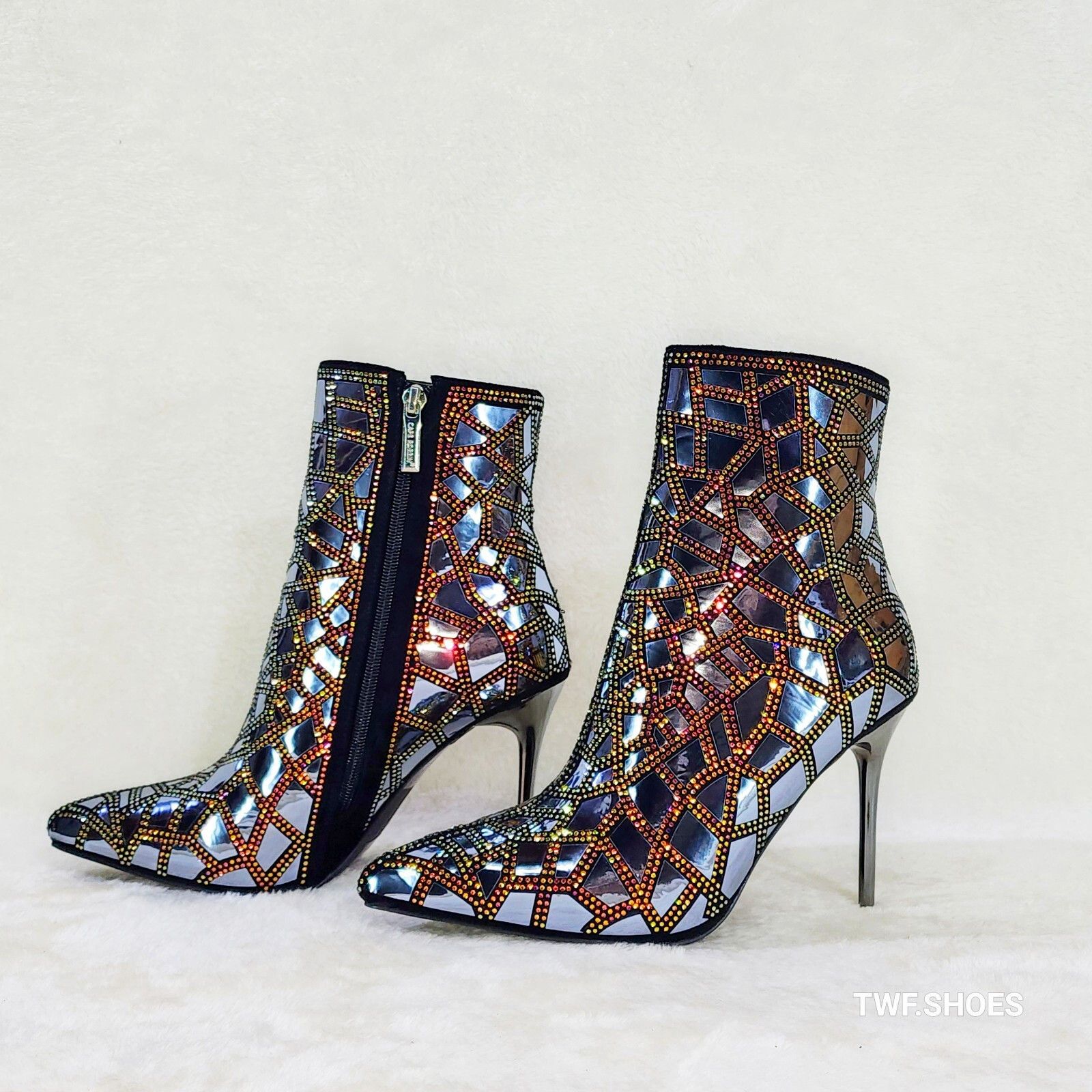 Other Kracked Shiny Silver Gold Iridescent Rhinestone High Heel An Size US 11 / IT 41 - 1 Thumbnail