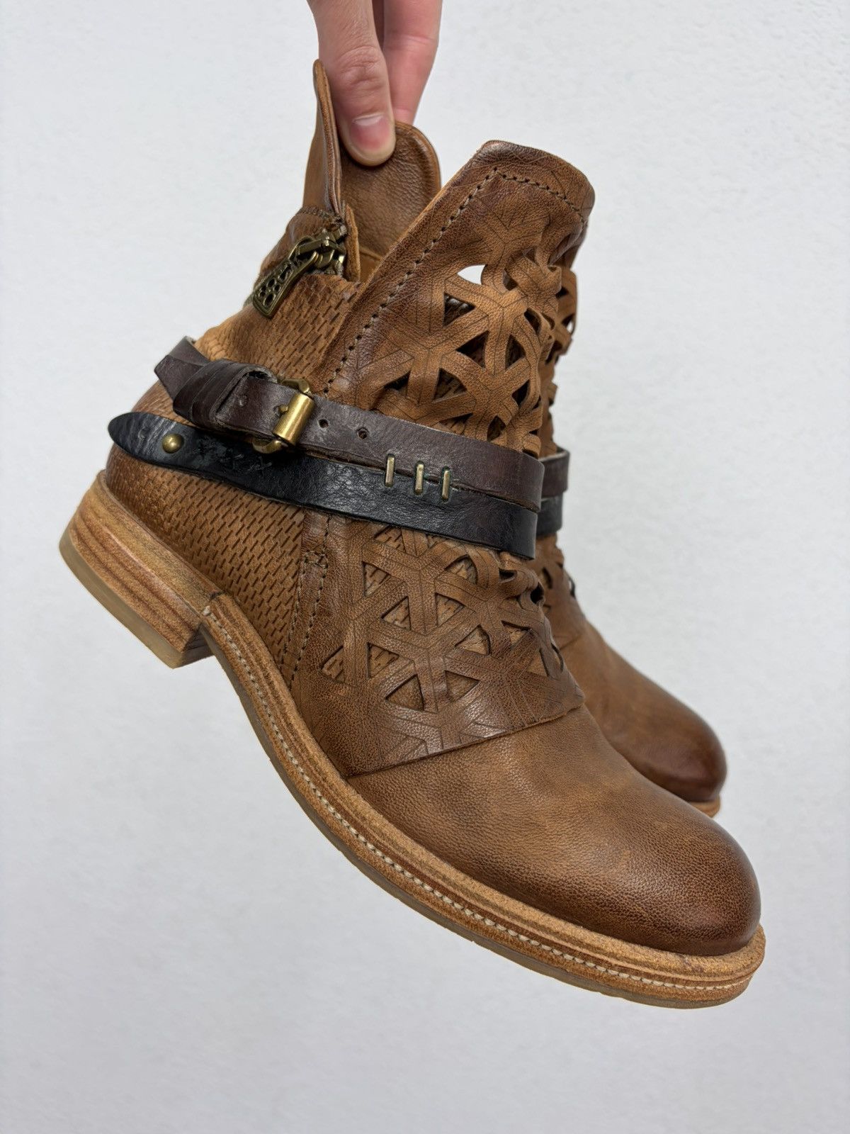If Six Was Nine Brown Leather Studded Harness Boots Multi-Strap Biker Boots Size US 8 / IT 38 - 13 Thumbnail
