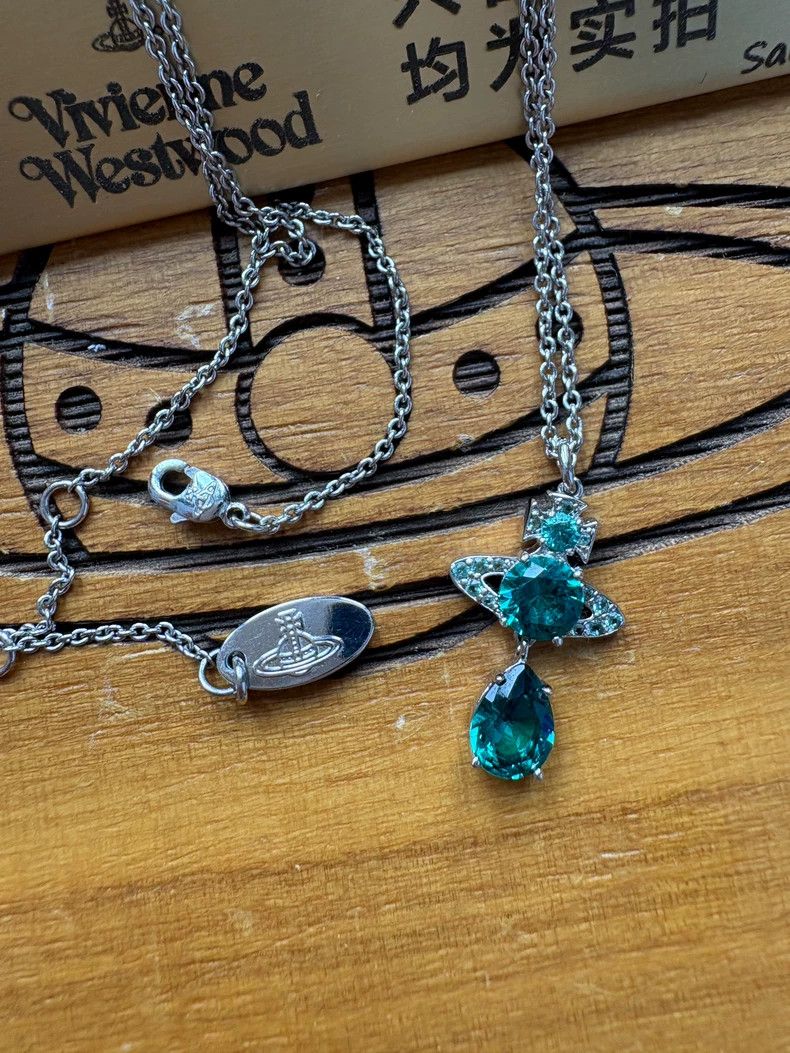 Vivienne Westwood Vivienne Westwood Emerald green Saturn diamond pendant nec Size ONE SIZE - 2 Thumbnail
