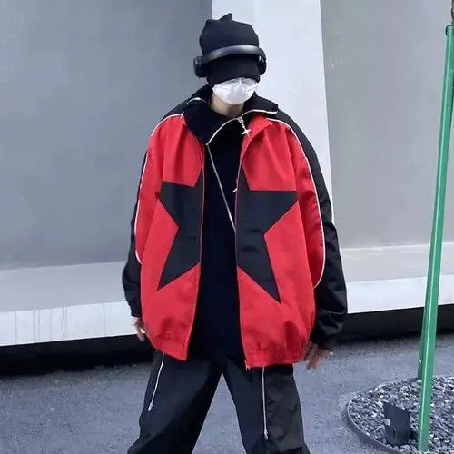 Designer Jacket windbreaker Harajuku style stars Y2k zipper patchwork Size US L / EU 52-54 / 3 - 3 Thumbnail