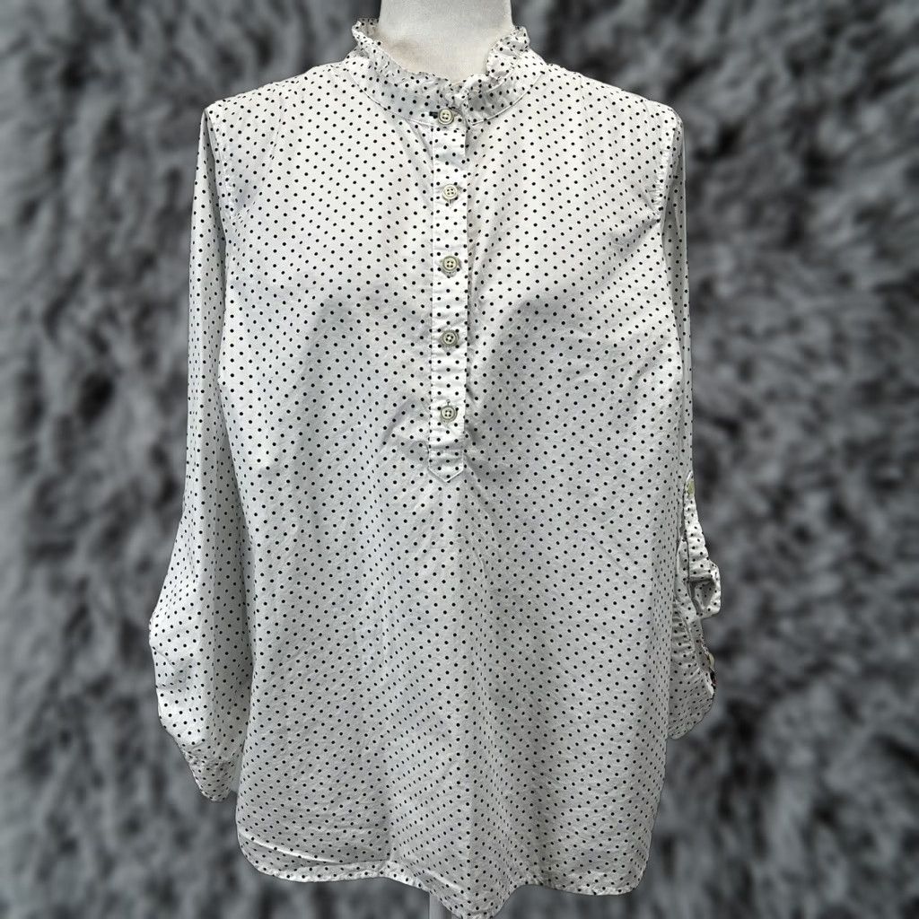 Talbots VINTAGE Talbots Polka Dot Tunic Blouse Shirt 1XP Plus Petite Cotton Women Roll Tab Long Sleeve White & Navy Mens? Women? Wait. Size XL / US 12-14 / IT 48-50 - 1 Thumbnail