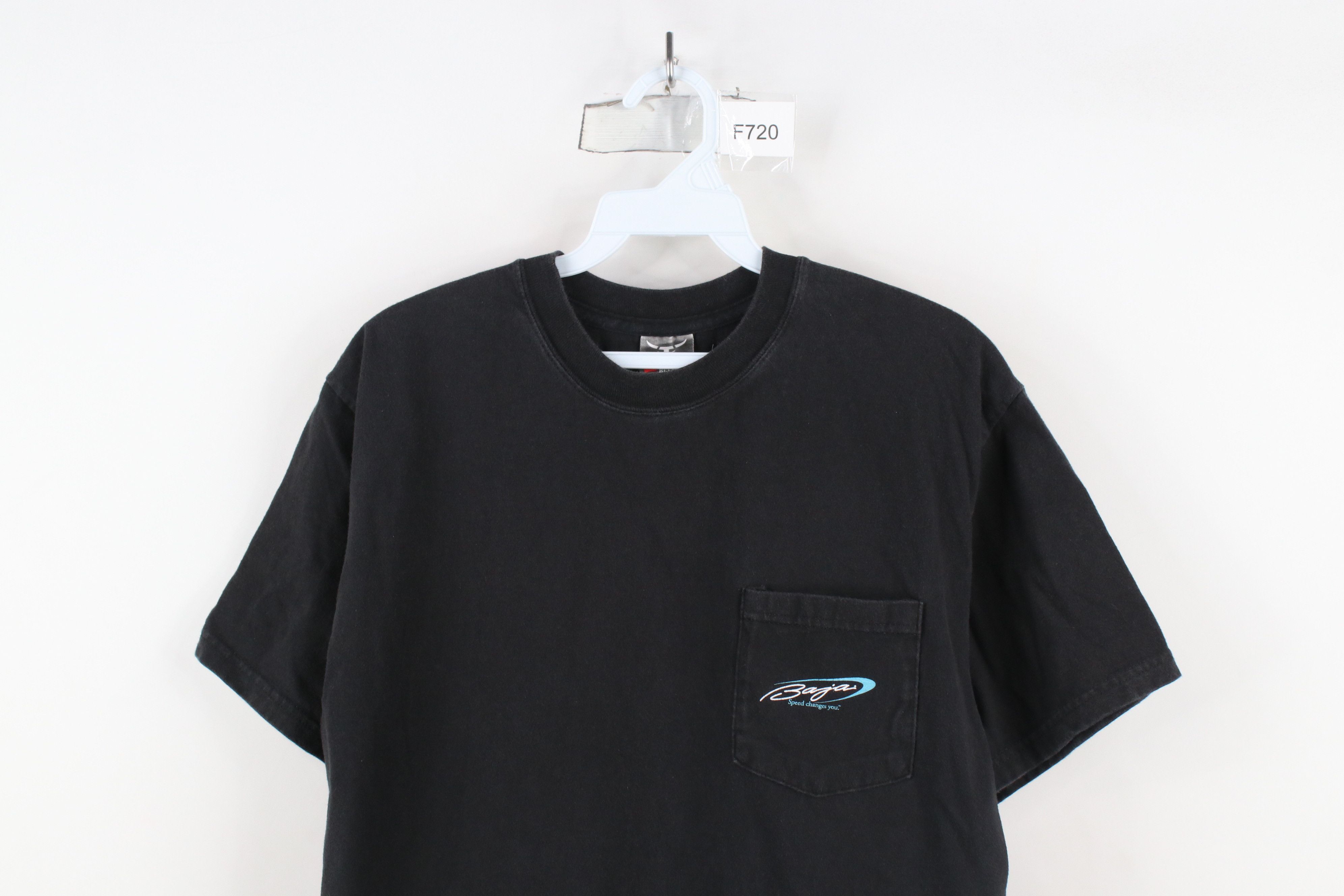 Vintage Vintage 90s Y2K Spell Out Baja Boats Pocket T-Shirt Black Size US M / EU 48-50 / 2 - 2 Thumbnail