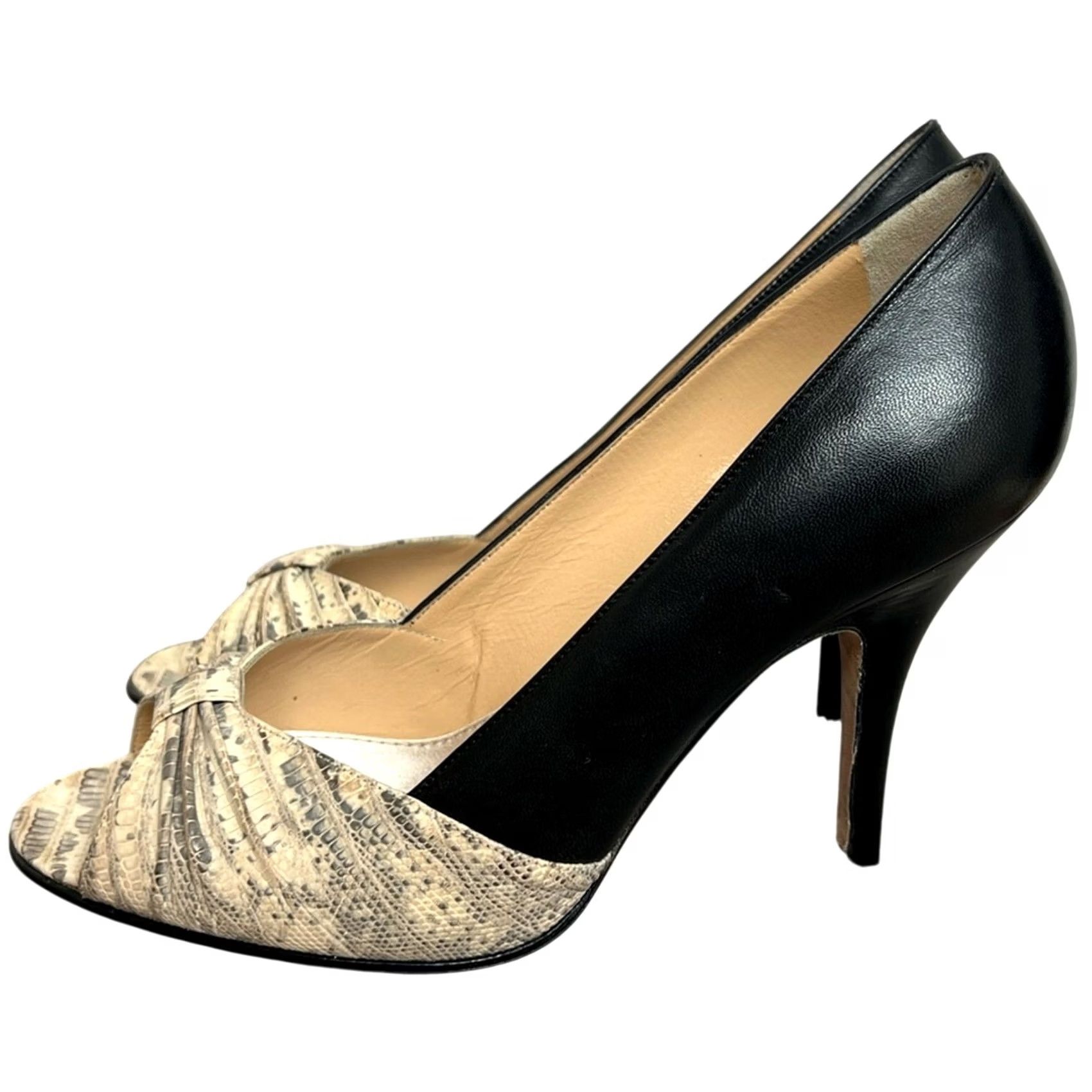 Vintage Rickard Shah Charlene Open Toe Pumps Black Snakeskin 36.5 Made in Italy Pump Women Size US 6 / IT 36 - 2 Thumbnail