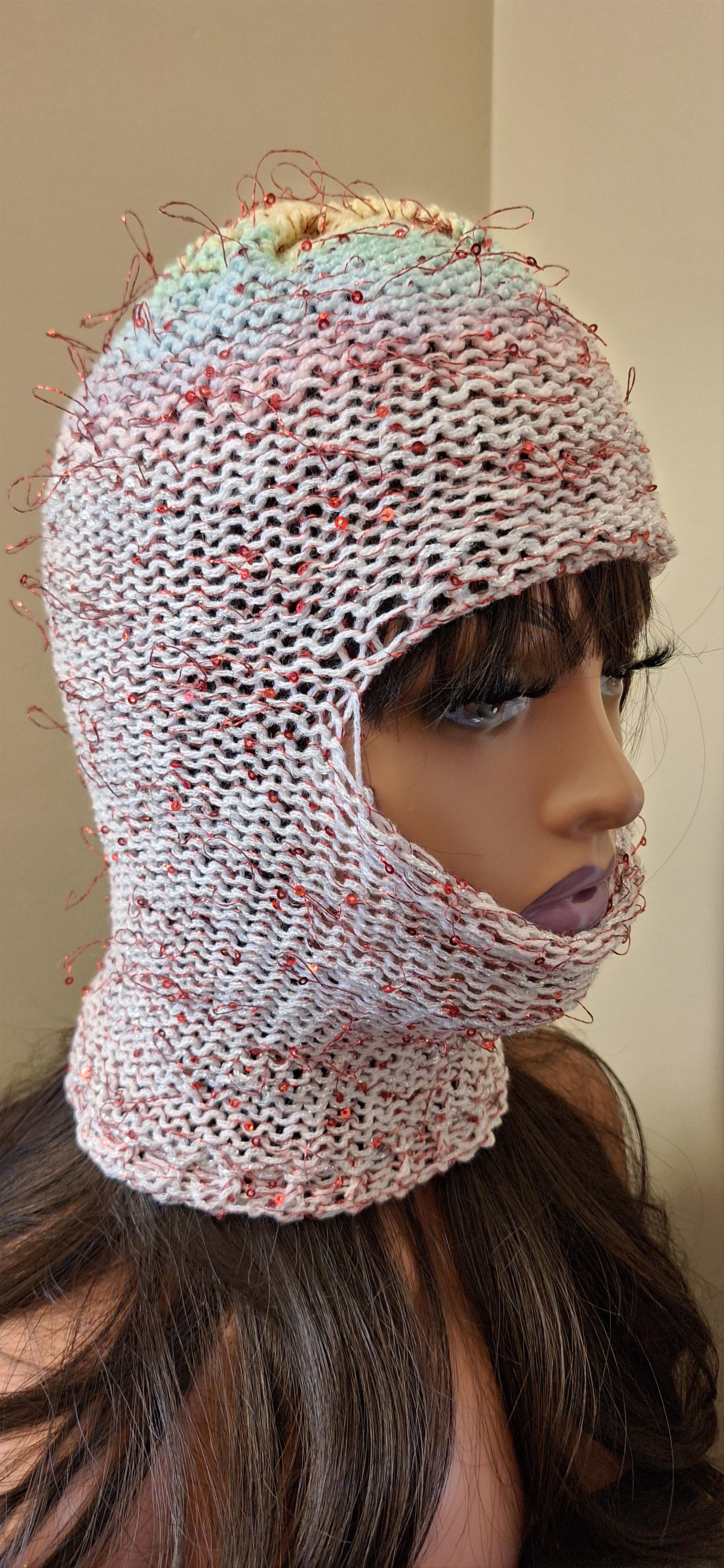 Other Pink Knit Hood w/ Sequins, Avantgarde Artwear , Tinsel Riot Size ONE SIZE - 2 Thumbnail