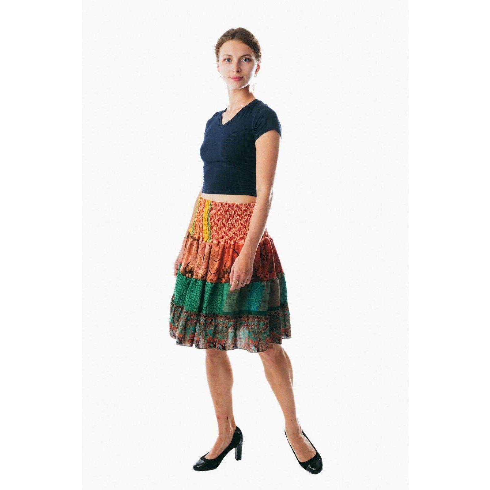 Other Women Boho Hippie Peasant Patchwork Mini Skirt handmad short Size 35" - 3 Thumbnail