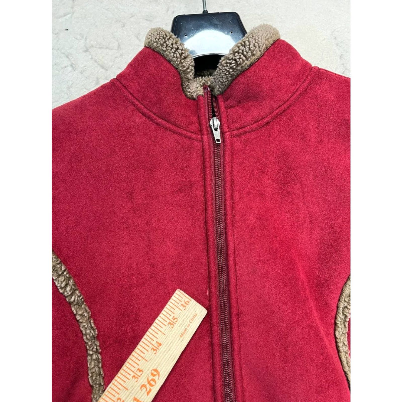 Vintage L.L.Bean Womens M Suede Feel Sherpa Lined Full Zip Jacket Embroidered Detail Red Shirt Size M / US 6-8 / IT 42-44 - 6 Thumbnail