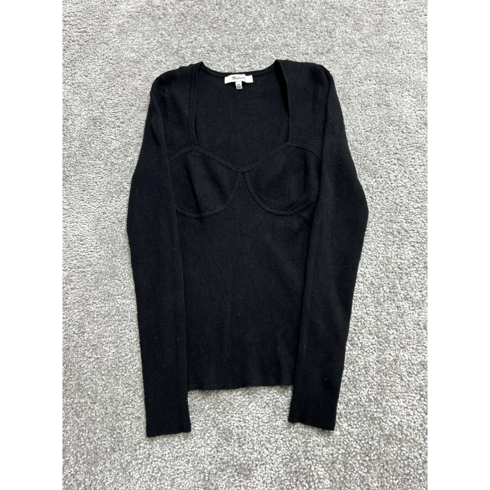 Madewell Madewell Sweater Shirt Womens XS Black Retro Lillie Normcore Square Neck Pullover Knit Viscose Polyester Ribbed Casual Womens Size XS / US 0-2 / IT 36-38 - 2 Thumbnail