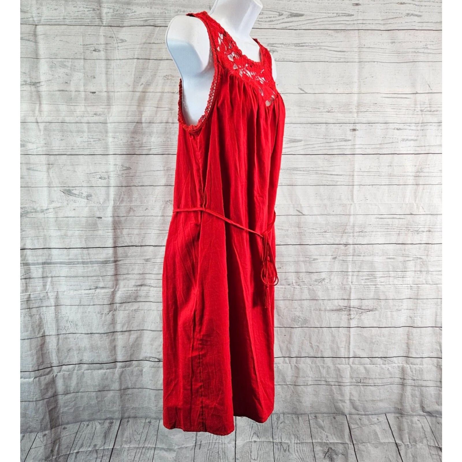 Vintage Knox Rose Dress Womens Sz Small Red Sleeveless Crochet Pockets Cotton Blend Size S / US 4 / IT 40 - 3 Thumbnail