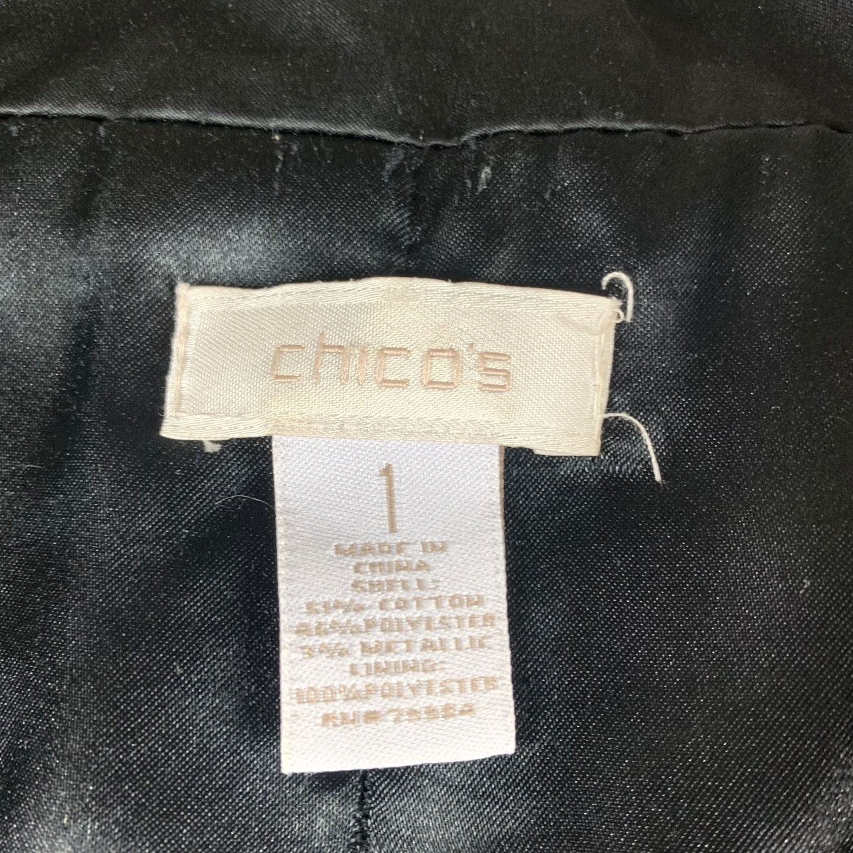 Vintage CHICOS BLACK LIGHTWEIGHT FULL ZIP JACKET WOMENS SMALL COLLAR LONGSLEEVE Size S / US 4 / IT 40 - 2 Thumbnail