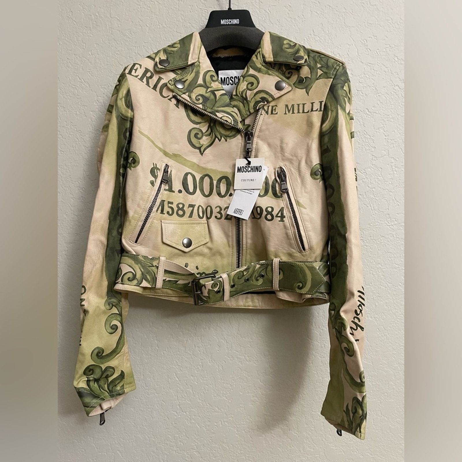 Moschino Moschino Leather Money Print Biker Jacket Limited Size 40 Size S / US 4 / IT 40 - 1 Thumbnail
