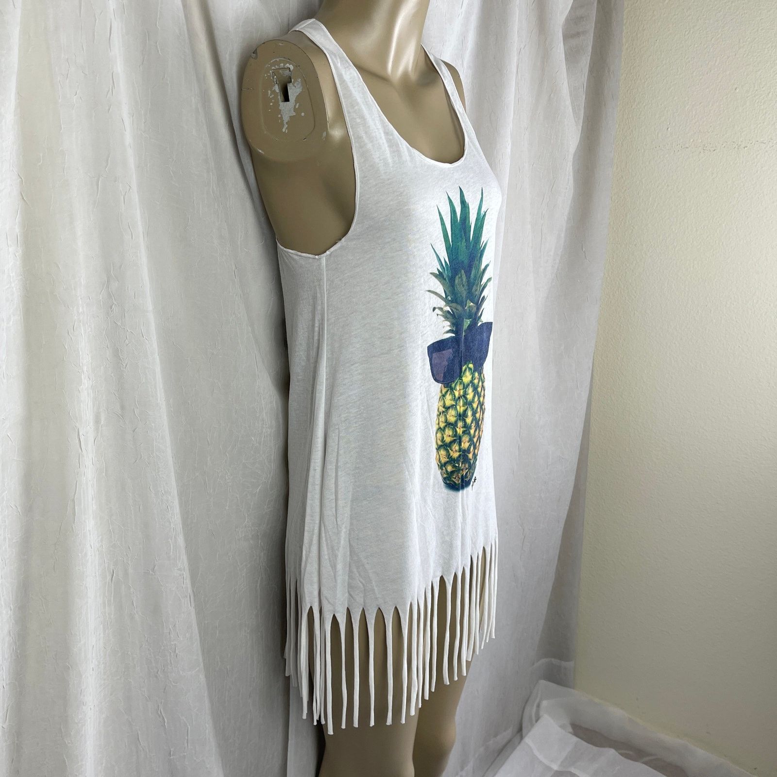 Pink Victoria’s Secret PINK White Fringe Tank Dress Pineapple NWT Size XS / US 0-2 / IT 36-38 - 7 Thumbnail