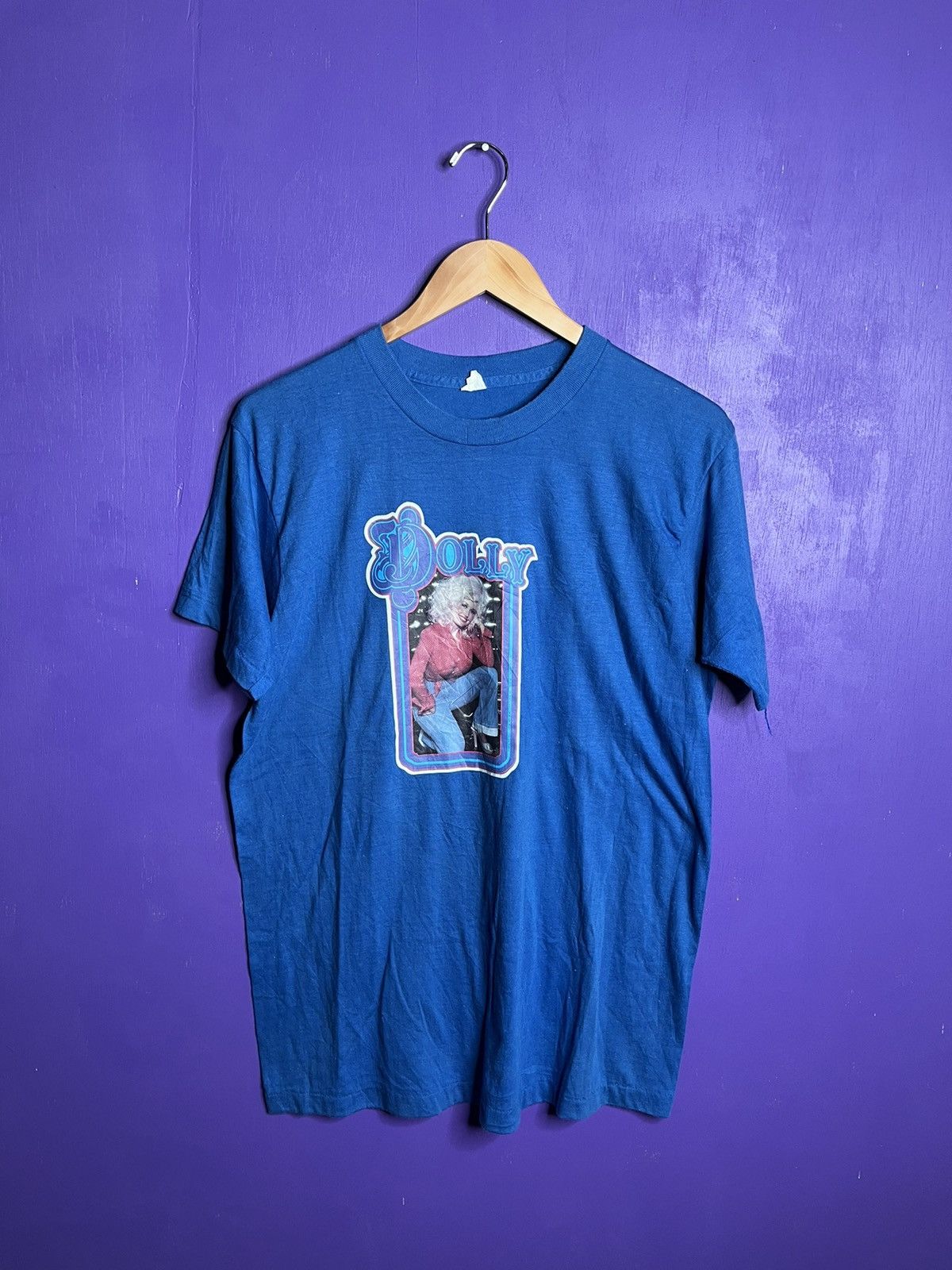 image of Made In USA x Vintage 1978 Dolly Parton Iron On Print T-Shirt in Blue, Men's (Size Large)