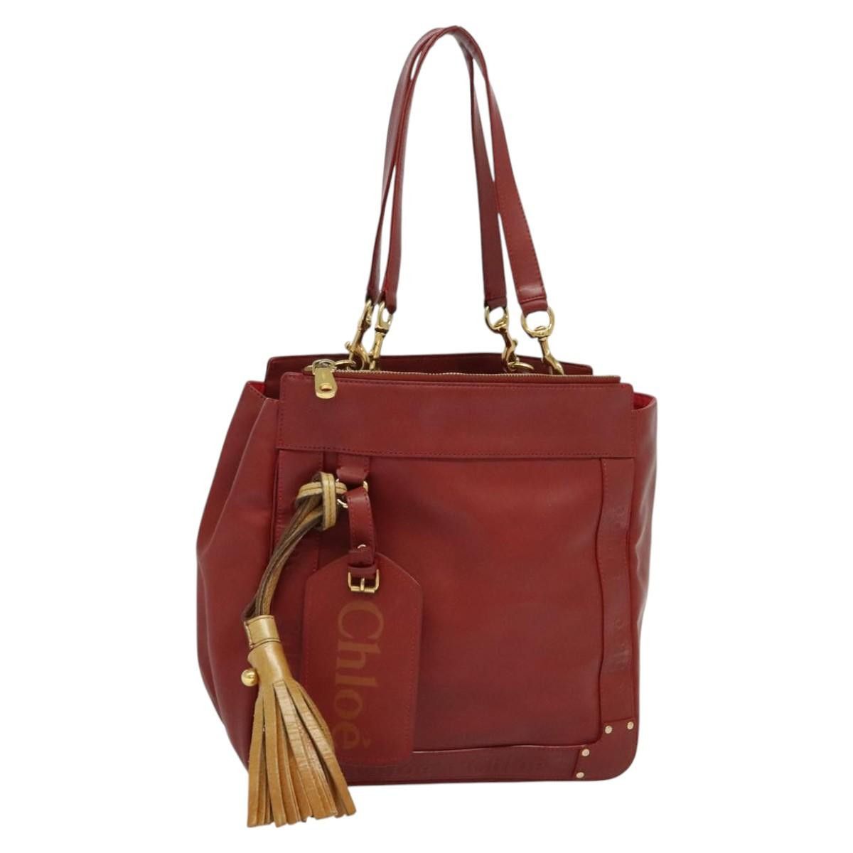 Chloe Eden Tote Bag Leather Red Gold Auth Bs24099 in Red/Gold, Women's