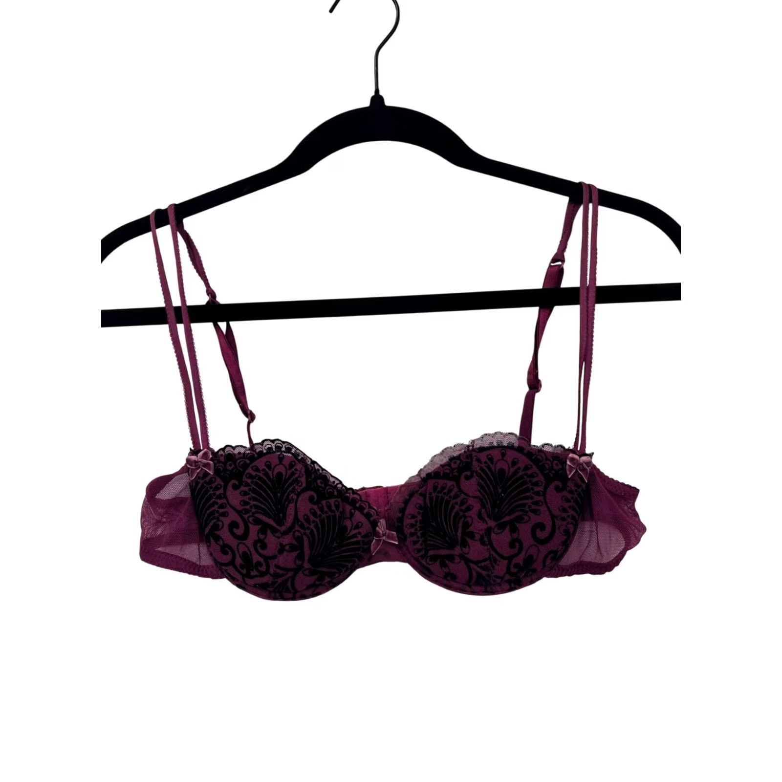 Betsey Johnson VINTAGE Betsey Johnson Women’s Bra Shirt Womens 34B Purple Underwire Lace 6045 Size ONE SIZE - 2 Thumbnail