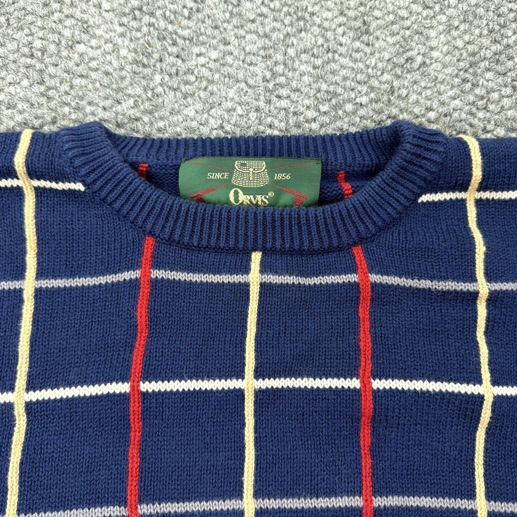 Orvis Orvis Sweater Mens XL Blue Windowpane Check Cotton Knit Crewneck Pullover Size US XL / EU 56 / 4 - 2 Thumbnail