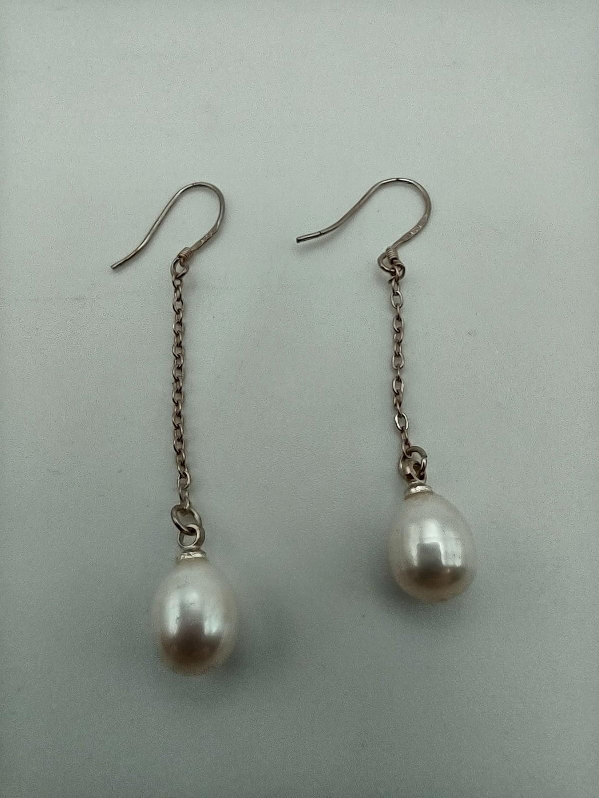 The Unbranded Brand 925 Sterling Silver Freshwater Pearl Drop Dangle Earrings Size ONE SIZE - 1 Thumbnail
