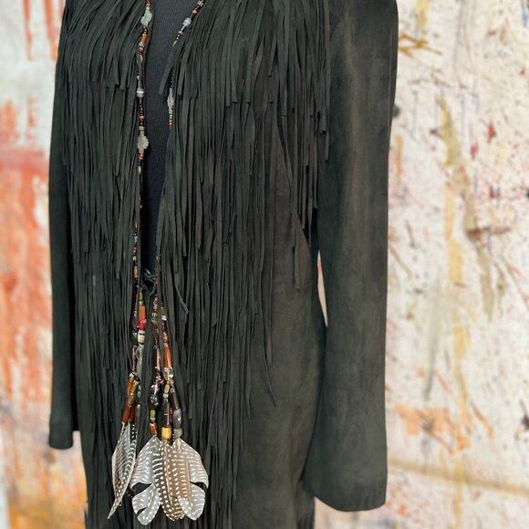 Designer × Handmade × Vintage Anna Trzebinski Navajo Sueded Beaded Fringe Leather Black Du Size M / US 6-8 / IT 42-44 - 14 Thumbnail