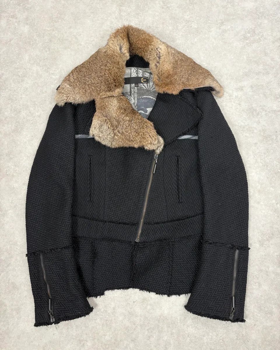 Just Cavalli AW2005 Cavalli Rabbit Fur Collar Asymmetrical Black Wool Jacket Size M / US 6-8 / IT 42-44 - 1 Thumbnail