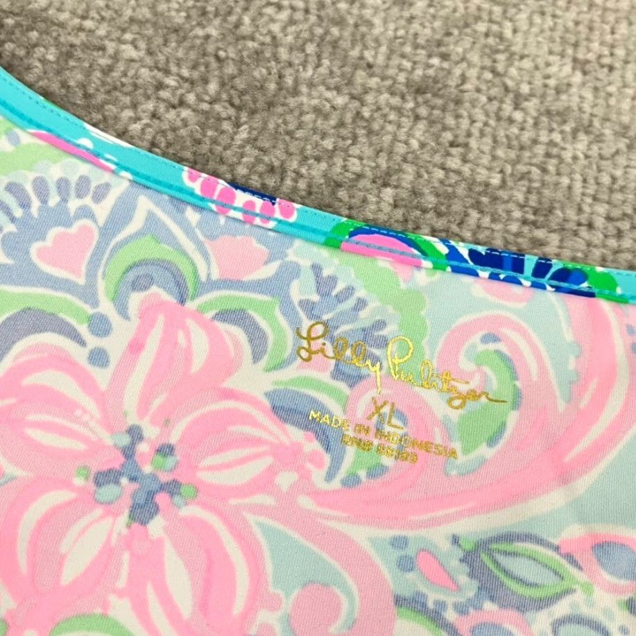Lilly Pulitzer VINTAGE Lilly Pulitzer Cover Up Shirt Womens XL Floral Sleeveless Tunic Blue Pink Summer Casual Beach Size XL / US 12-14 / IT 48-50 - 2 Thumbnail