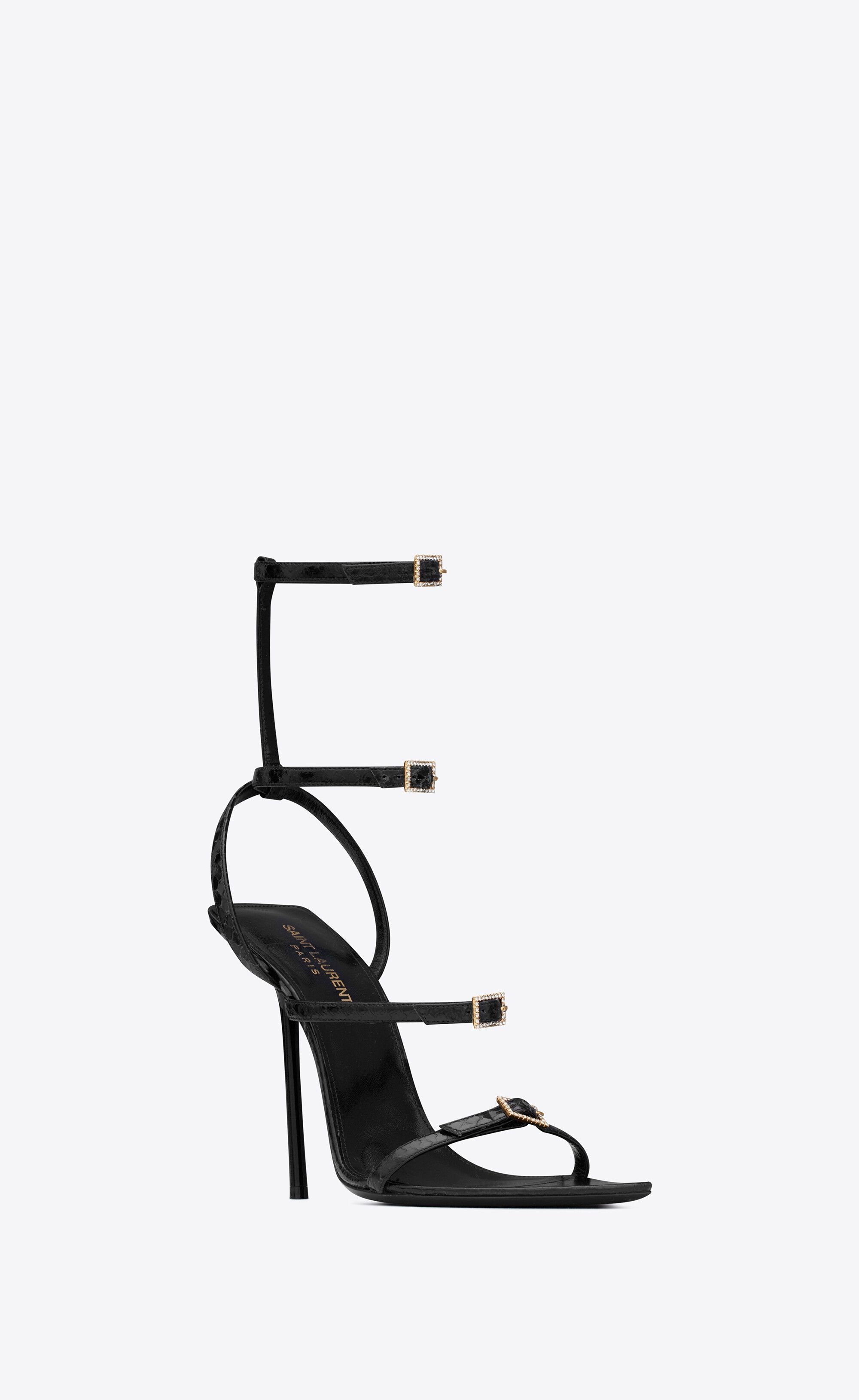 Saint Laurent Paris o1s1wg111224 Nuit Sandals in Lacquered Ayers in Black Size US 7 / IT 37 - 4 Thumbnail