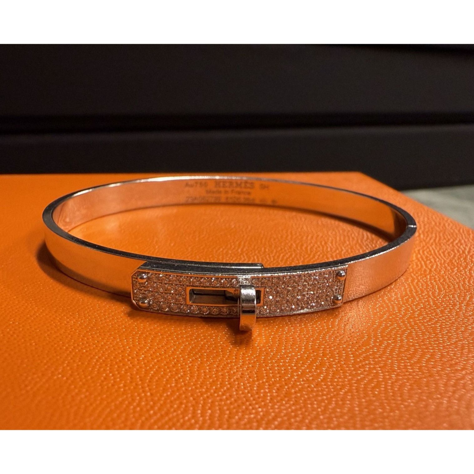 Hermes Hermès Kelly Diamond Lock Bangle 18K White Gold 0.36ct Made Size ONE SIZE - 1 Thumbnail