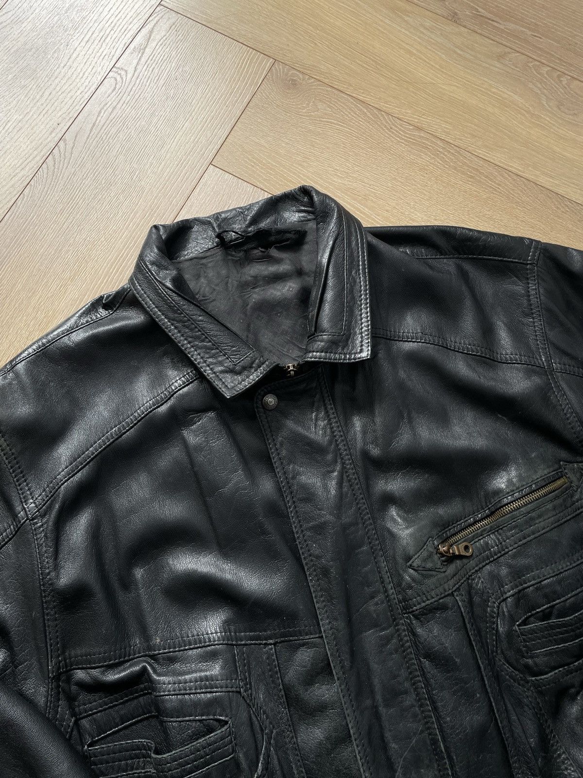 Vintage Vintage Y2k Black Real Leather Zip Bomber Jacket Avant Garde Size US XL / EU 56 / 4 - 5 Thumbnail