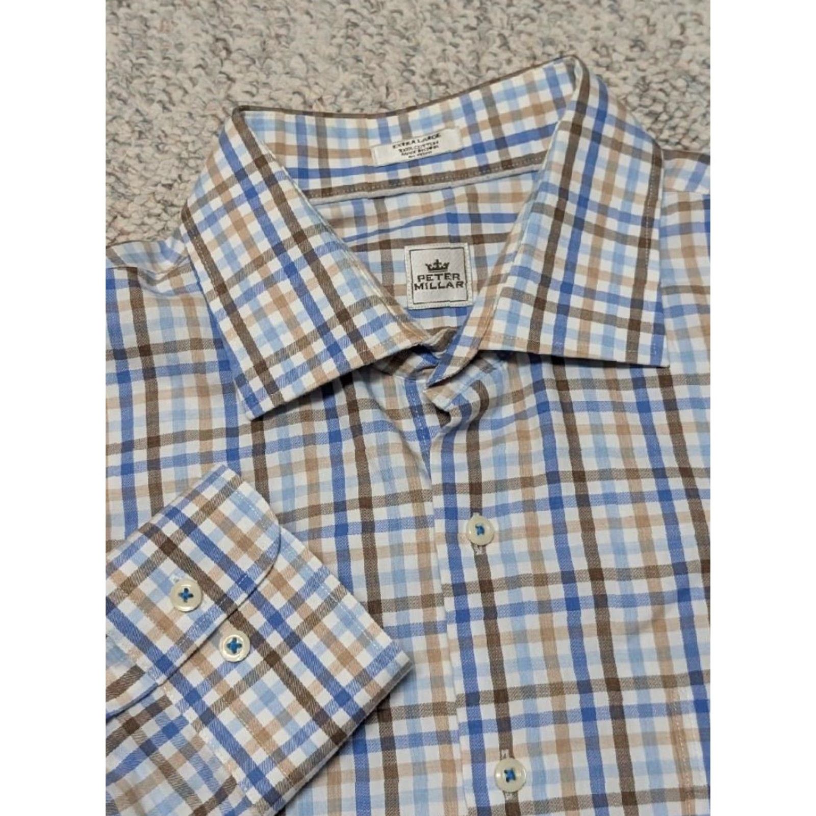Peter Millar PETER MILLAR long sleeve GINGHAM cotton shirt XL blue plaid men's shirt XL Size US XL / EU 56 / 4 - 2 Thumbnail