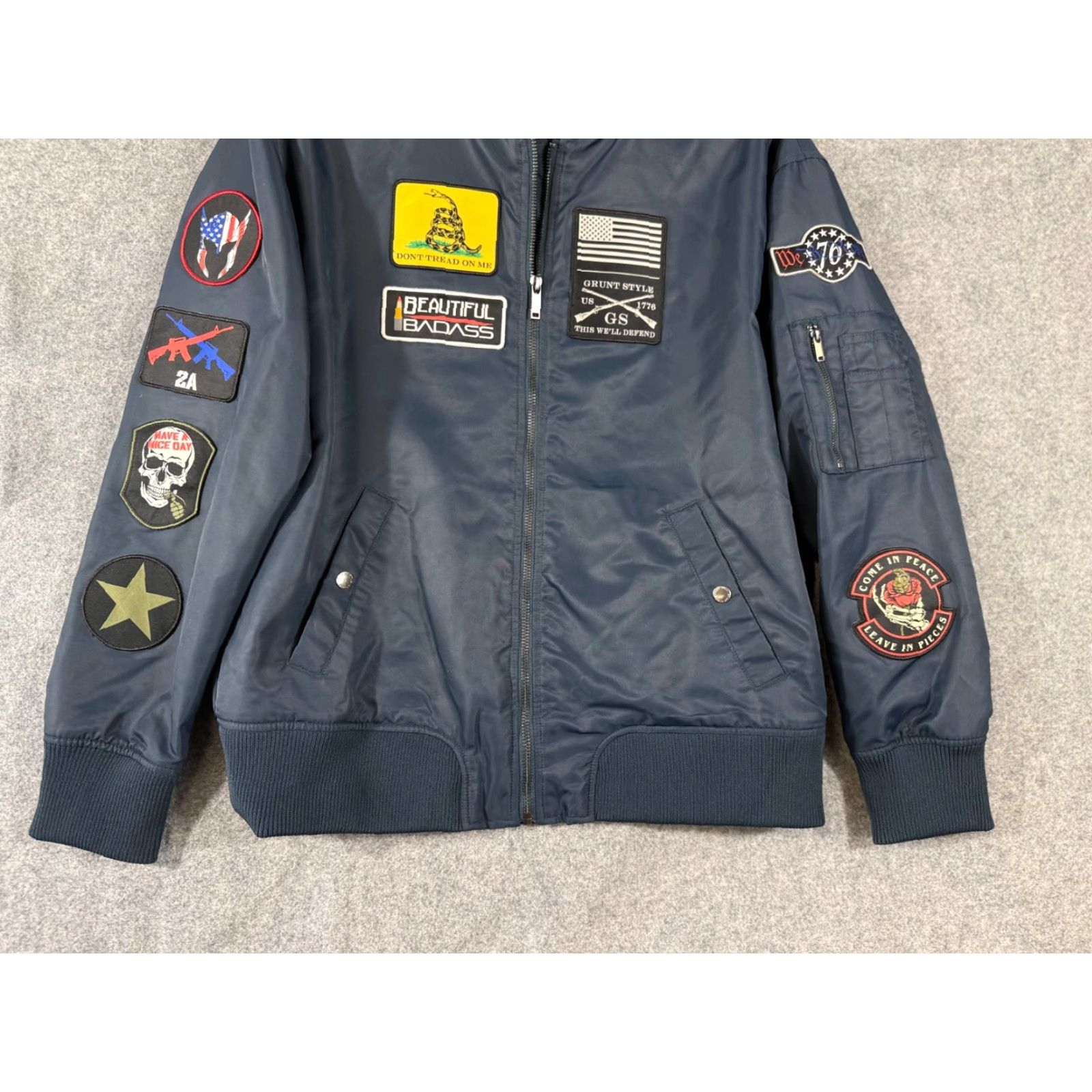 Vintage VINTAGE Grunt Style Bomber Jacket Women L Navy Full Zip Lined Patriotic Military Patches Size L / US 10 / IT 46 - 4 Thumbnail
