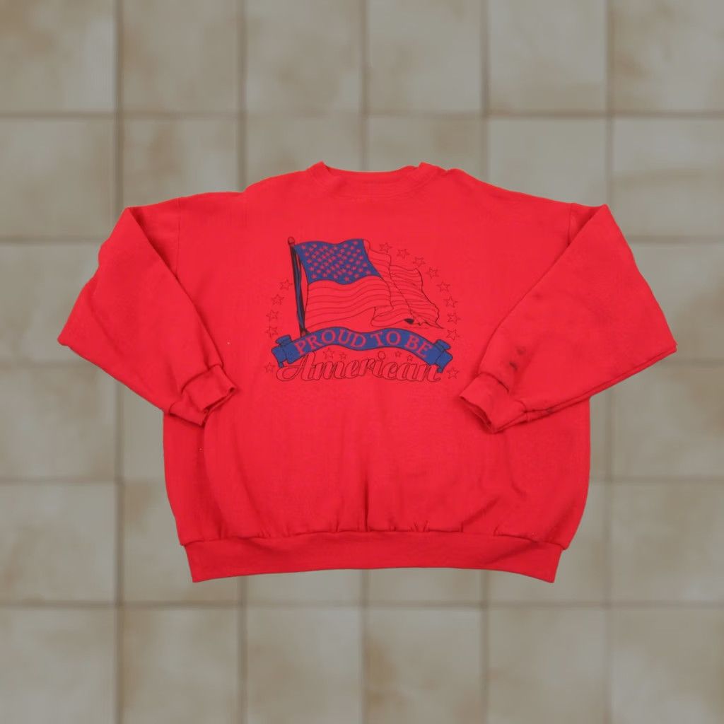 Tultex VINTAGE Tultex Sweatshirt Adult XL Red Proud to be American Mens 80s Size US XL / EU 56 / 4 - 1 Thumbnail