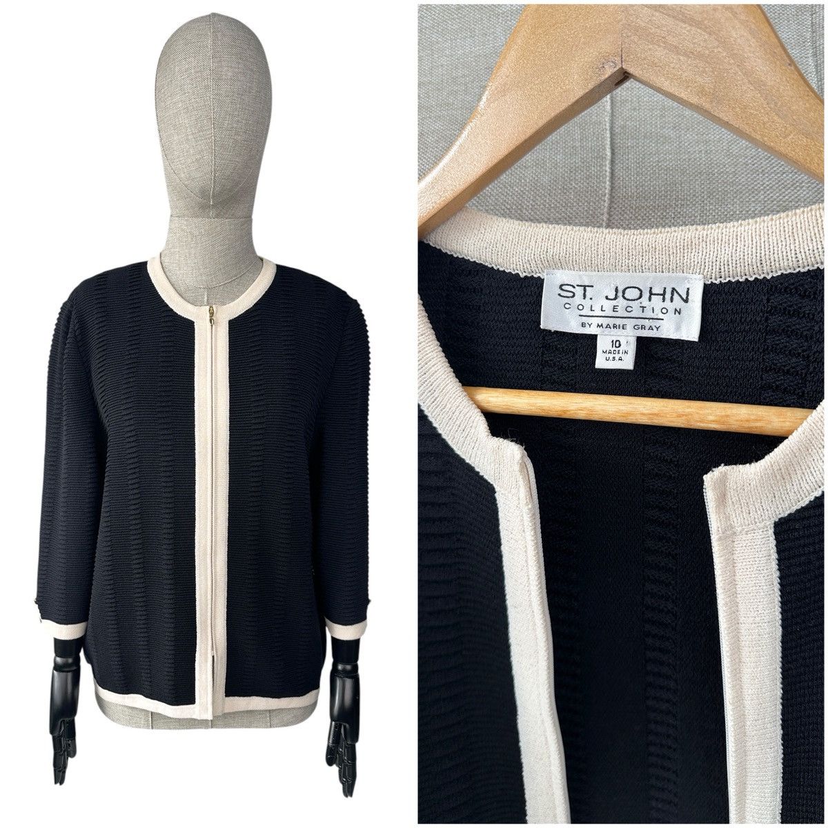 St. John ST.JOHN Collection Knit Zip Blazer Jacket Navy 3/4 Sleeve Size L / US 10 / IT 46 - 1 Thumbnail