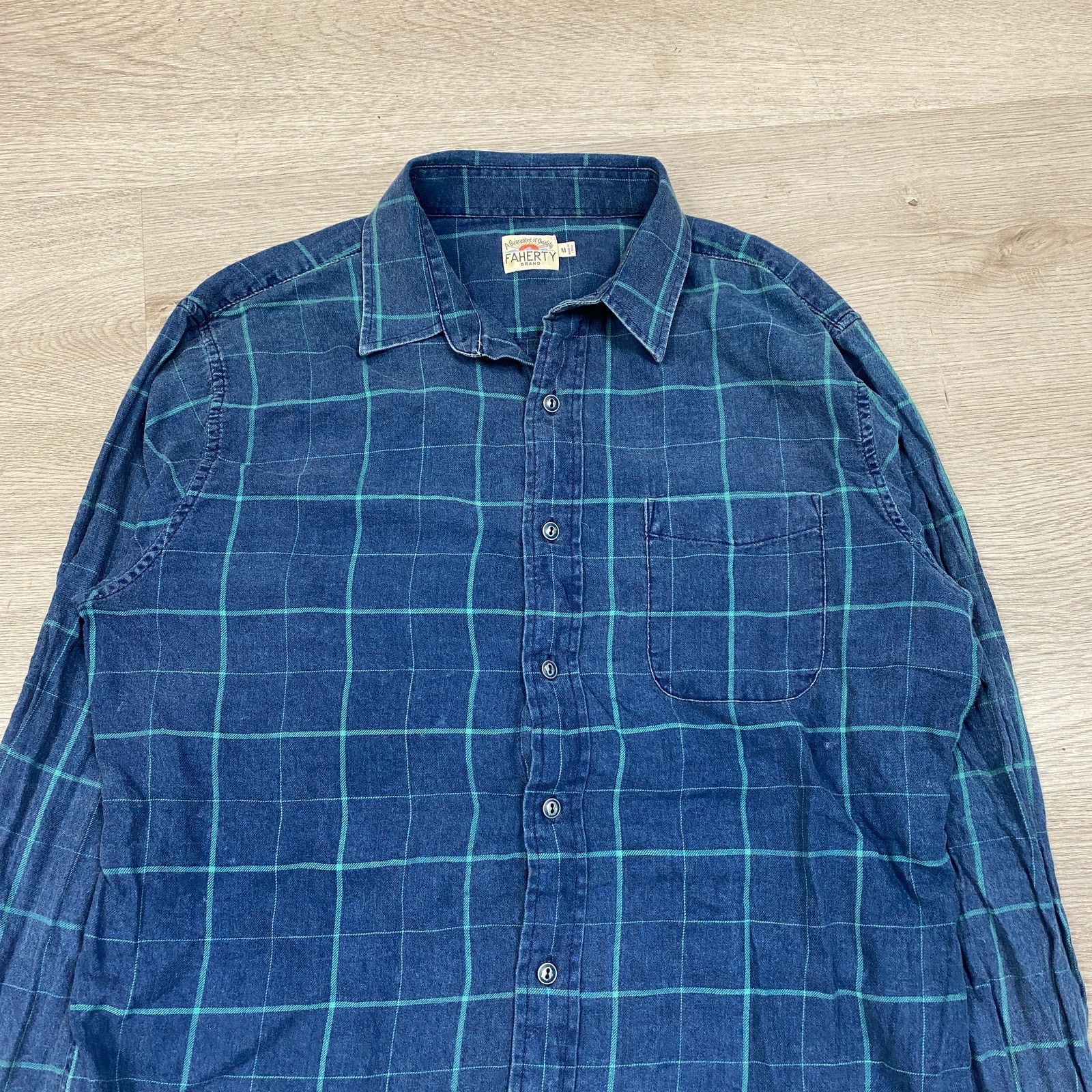 Faherty Faherty Slim Fit Indigo Windowpane Button Up Shirt Medium Size US M / EU 48-50 / 2 - 2 Thumbnail