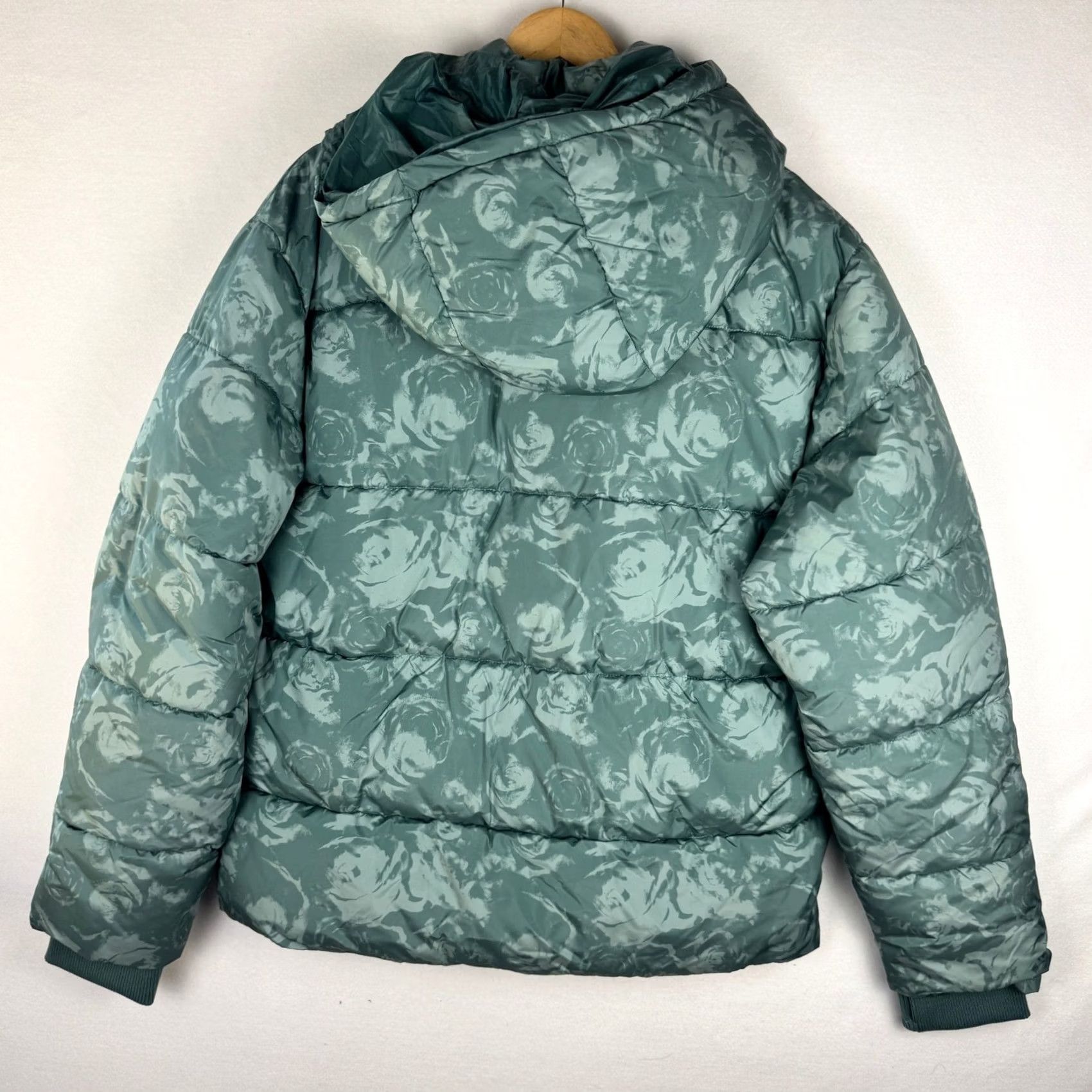 Vintage Mode of One Puffer Jacket Mens Hooded XL Teal Green Floral Rose Print New Size US XL / EU 56 / 4 - 2 Thumbnail